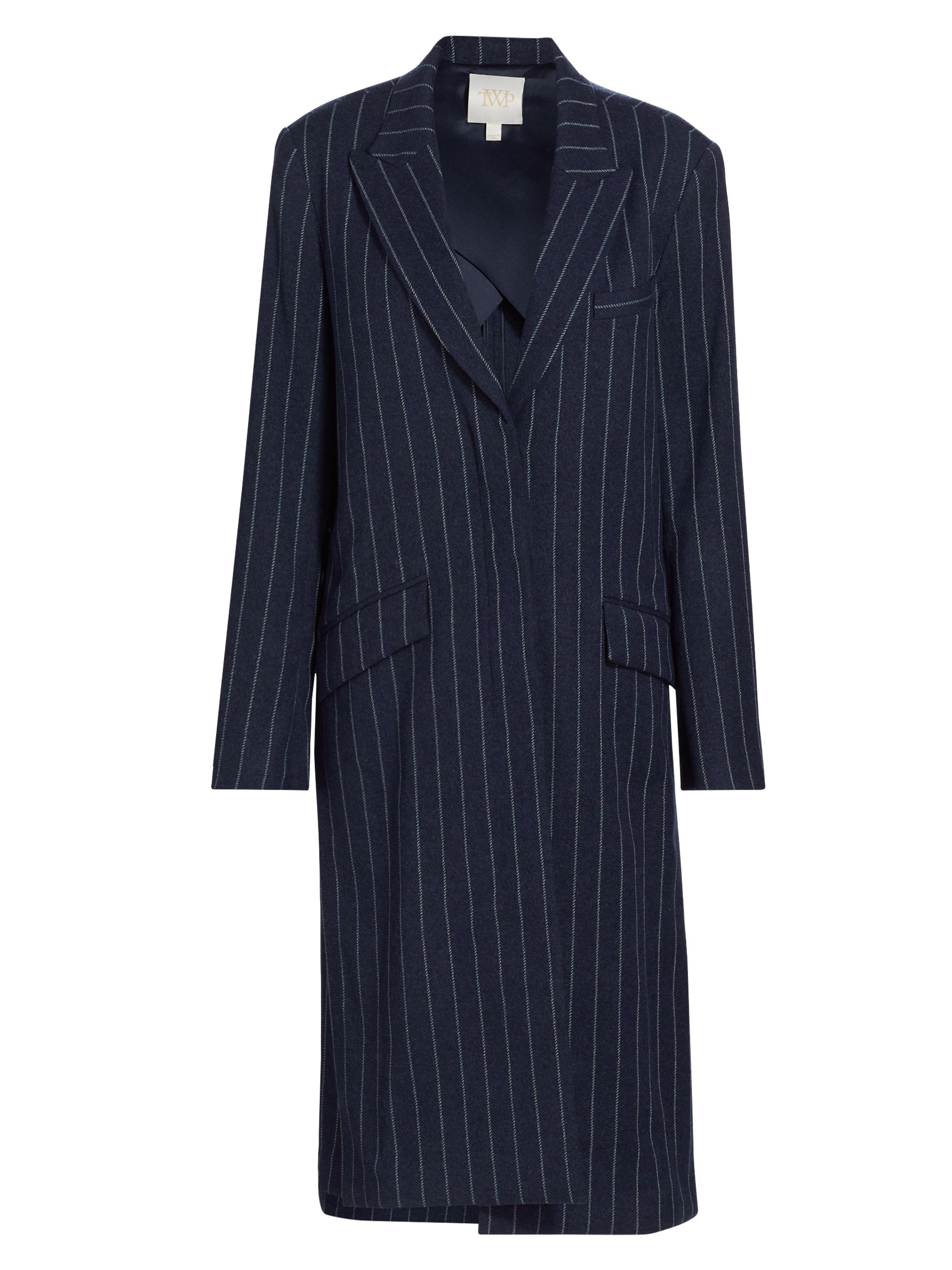 TWP Women's Cash Pinstriped Stretch-Wool Coat - Midnight White