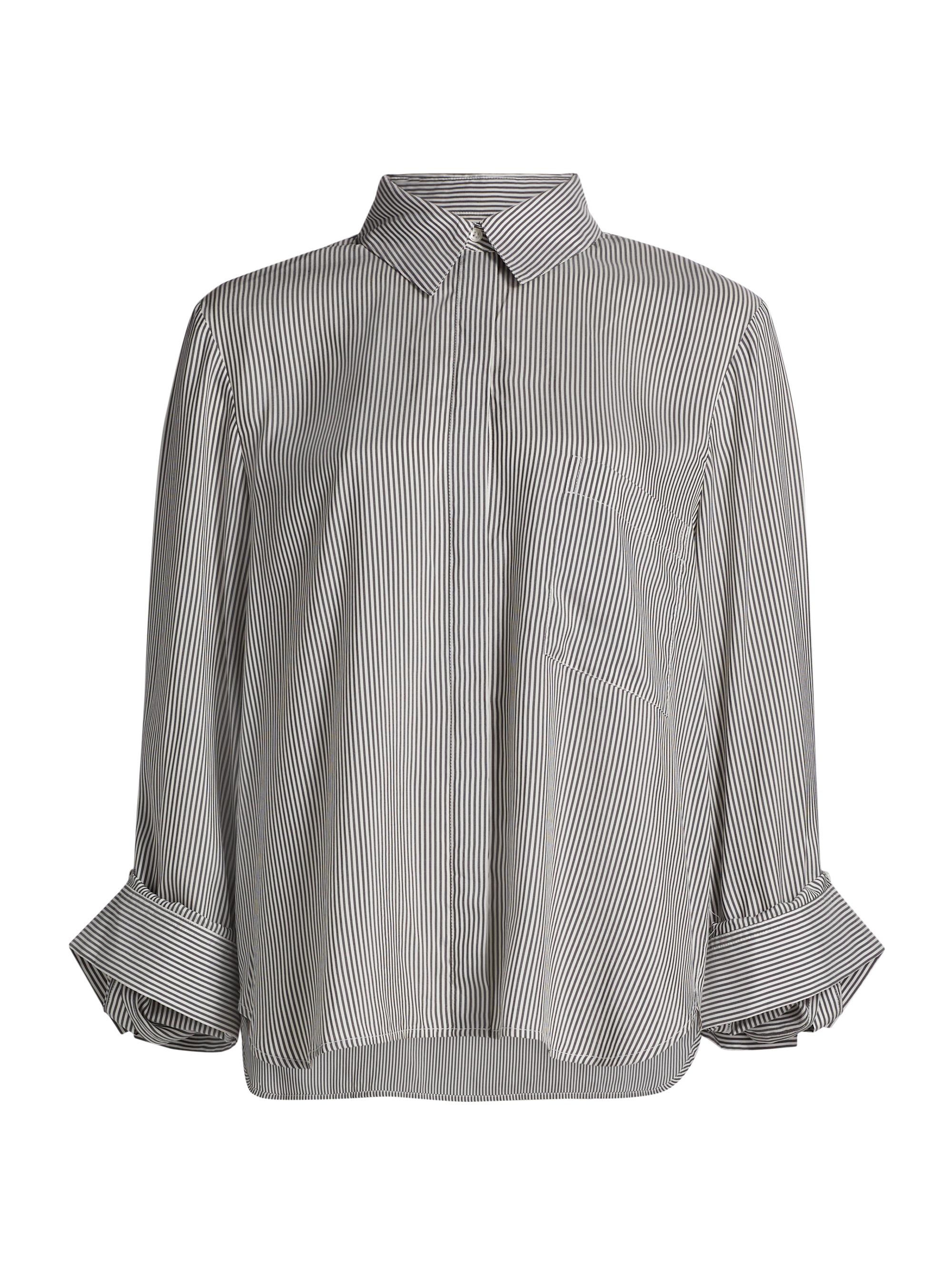 TWP Women's Boyfriend Striped Silk Shirt - White Grey