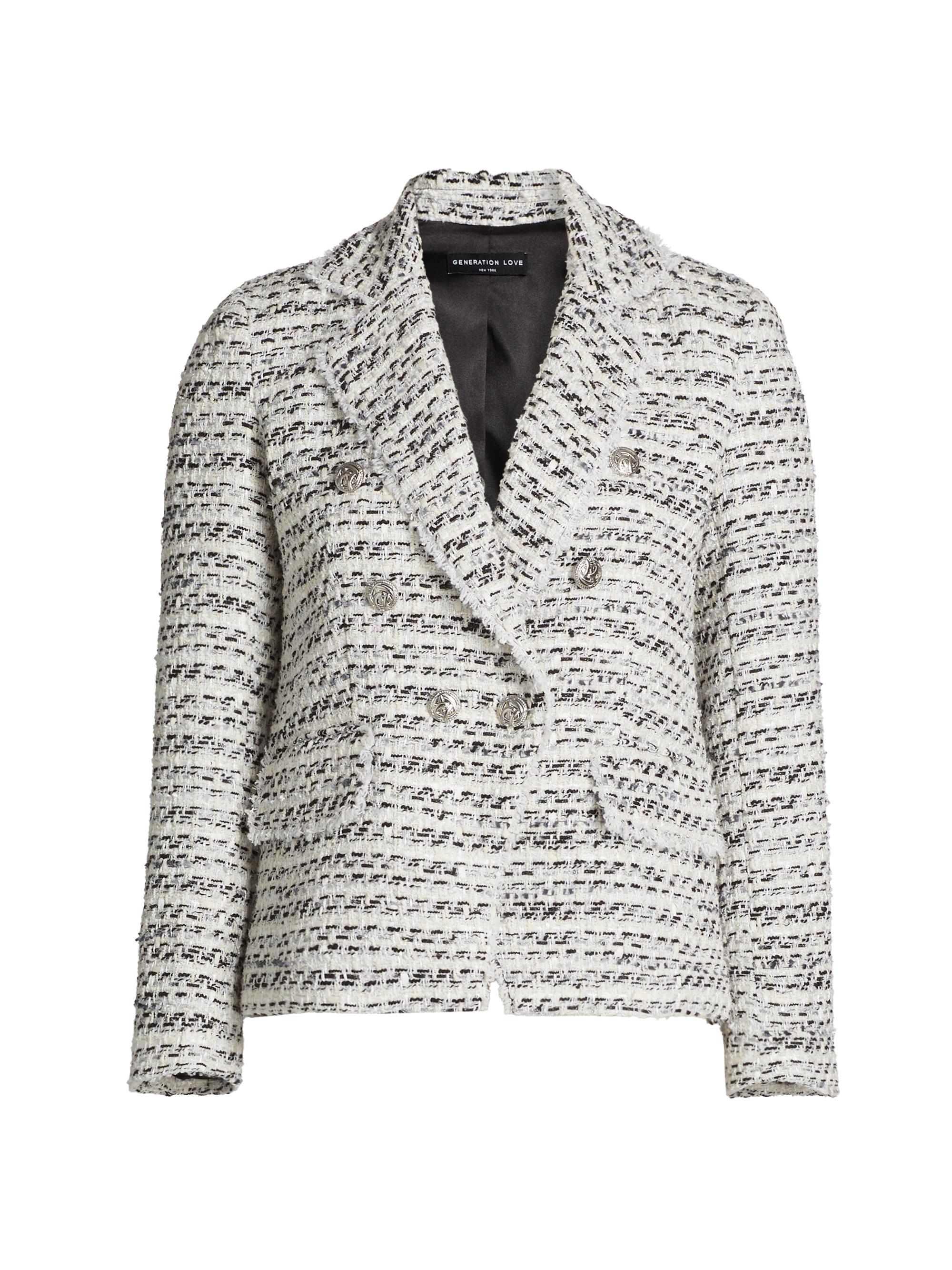 Generation Love Women's Eliza Metallic Tweed Blazer - White Black