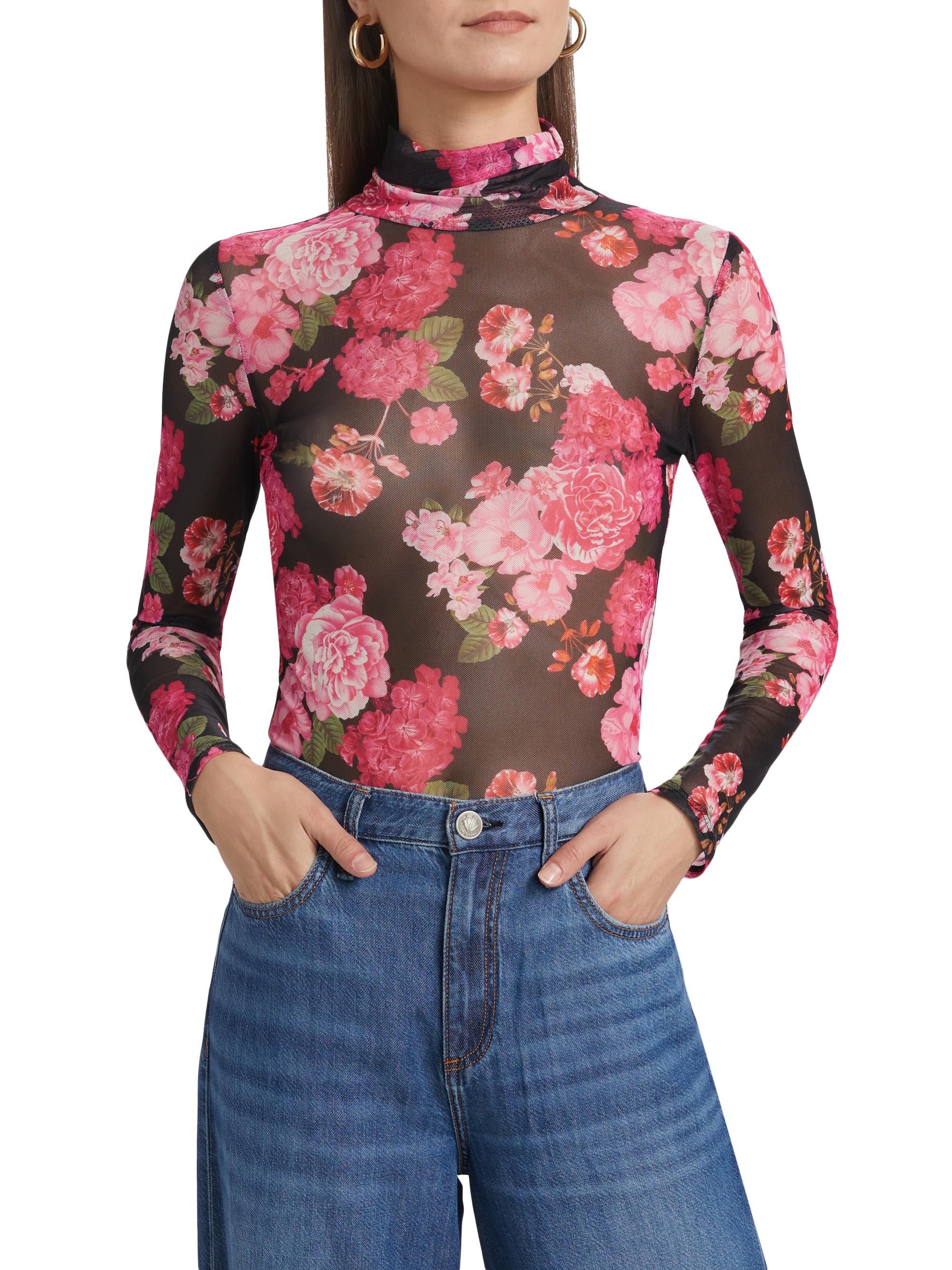 Generation Love Tyla Floral-Mesh Turtleneck Top Saks Fifth Avenue