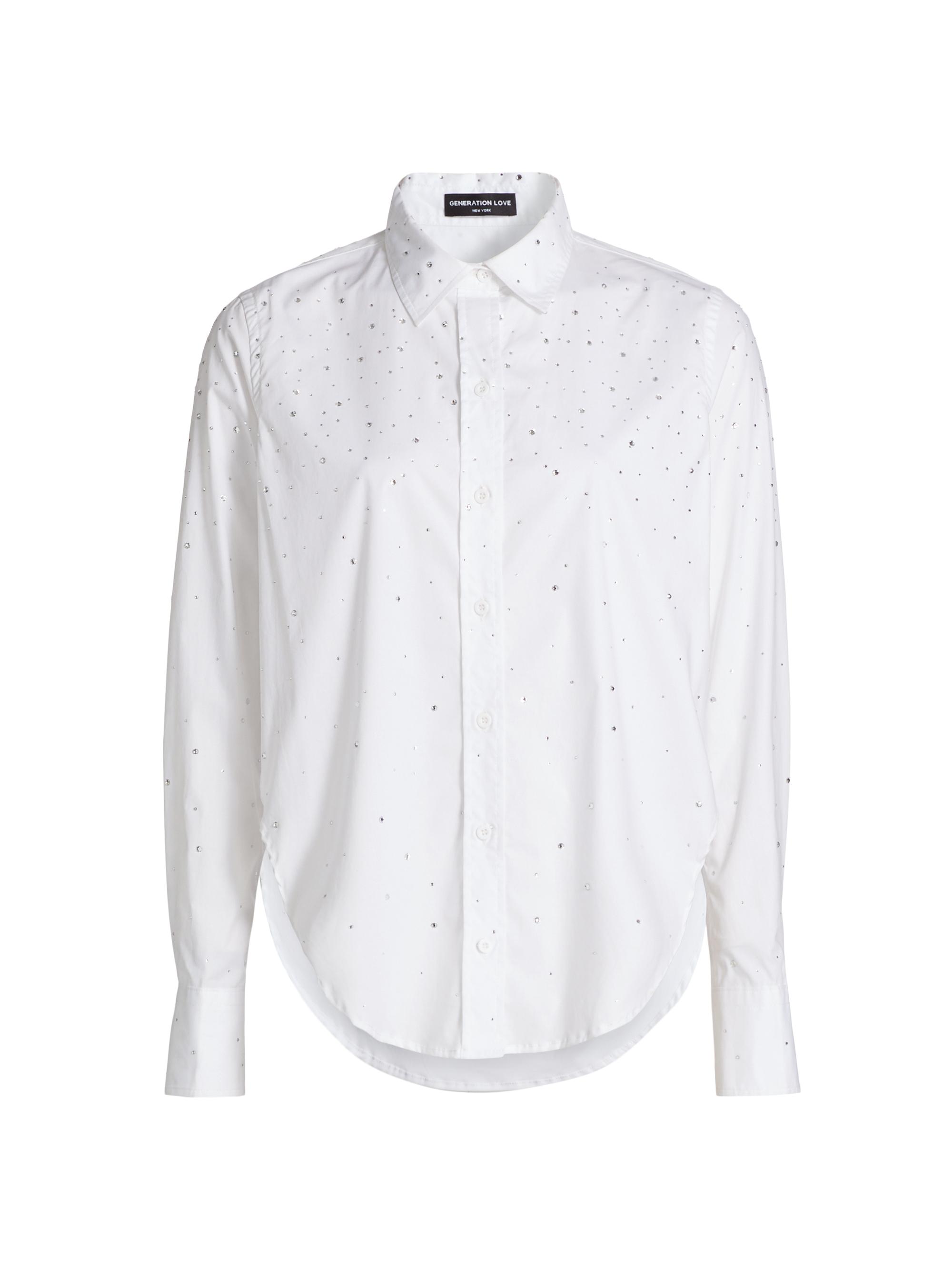 Generation Love Women's Marcello Crystal Cotton Poplin Shirt - White Clear
