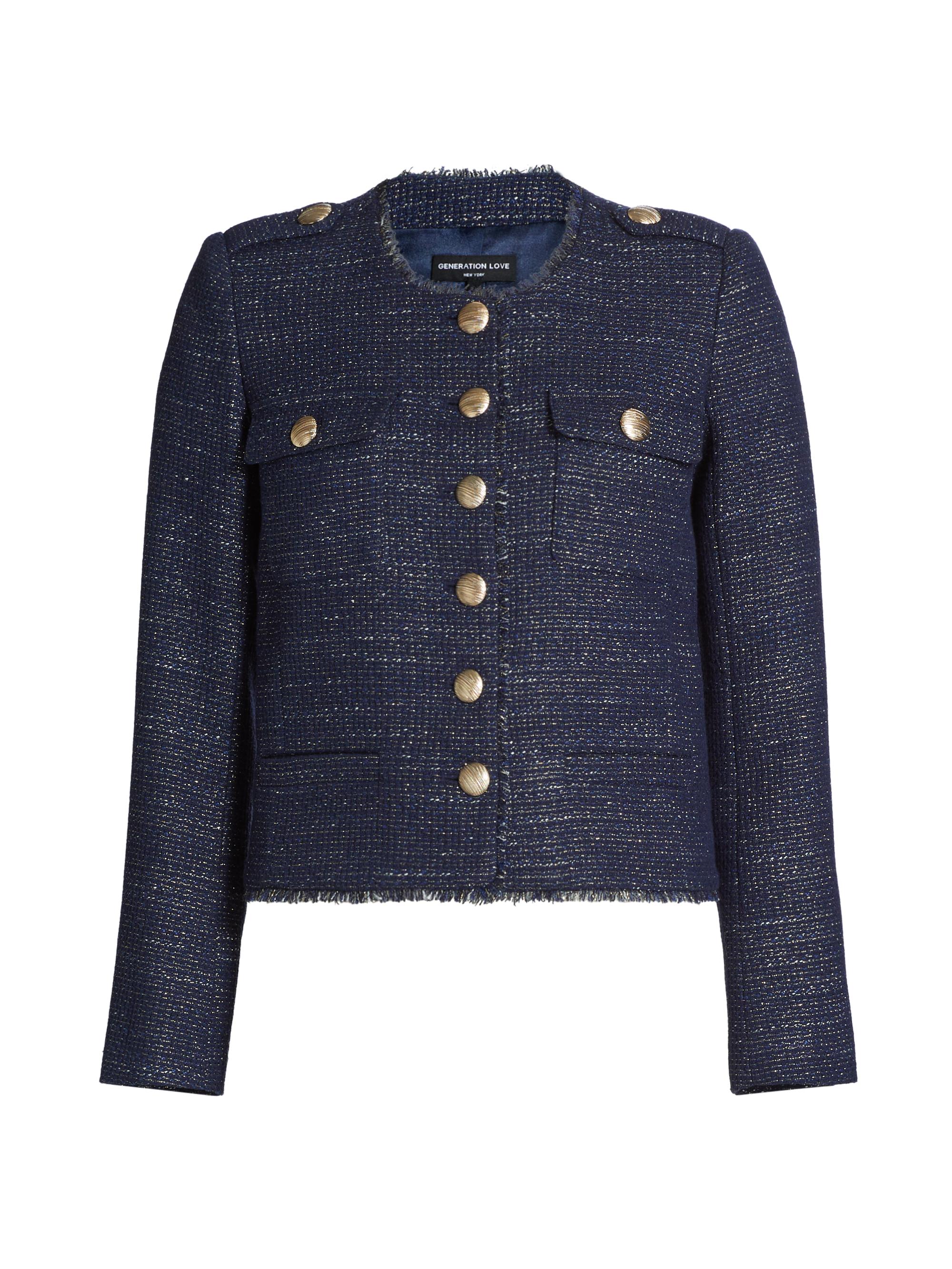 Generation Love Women's Lenna Tweed Blazer - Navy Gold