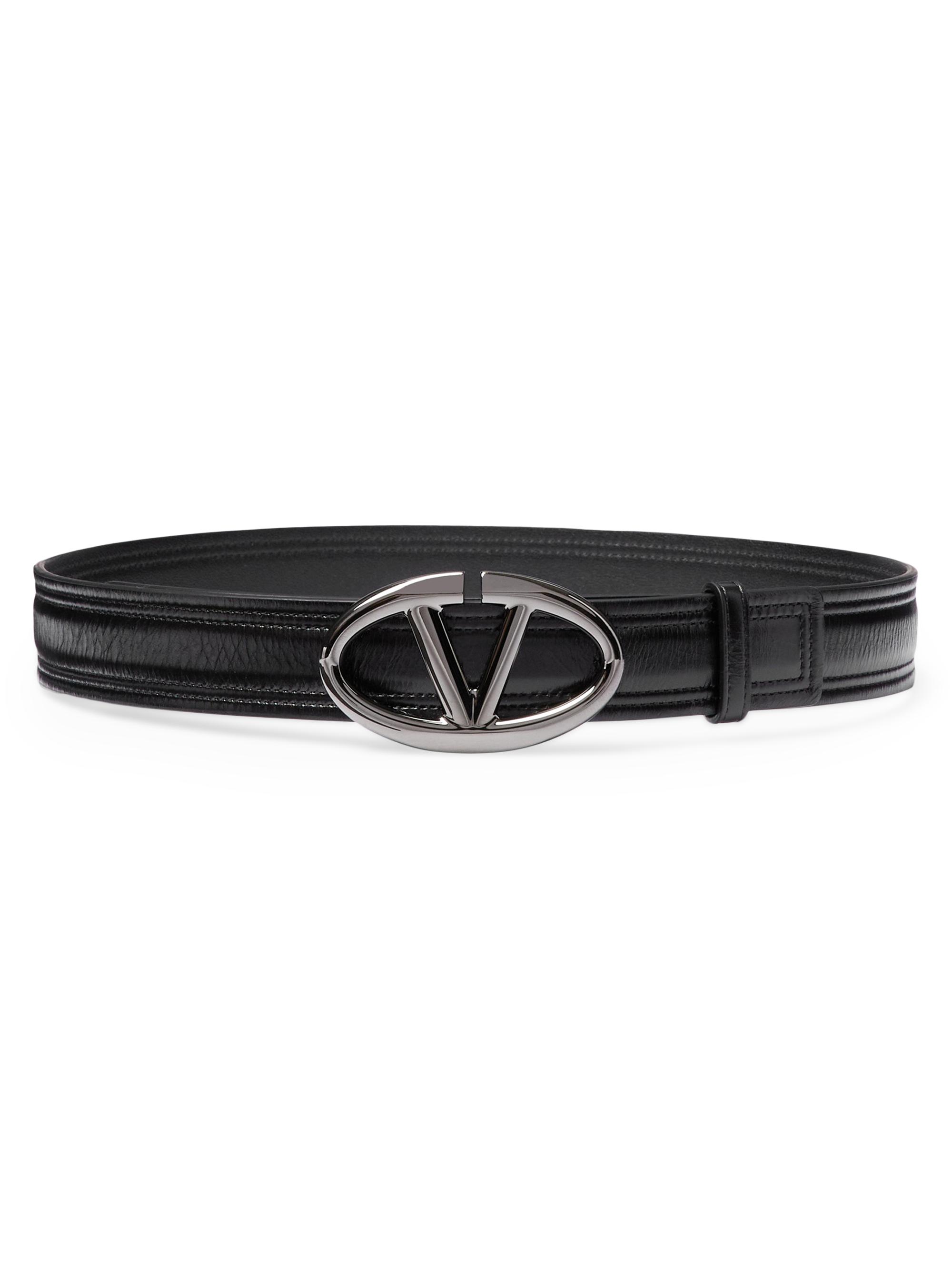 Valentino Garavani Women's The Bold Edition VLogo Shiny Calfskin Belt 30MM - Black