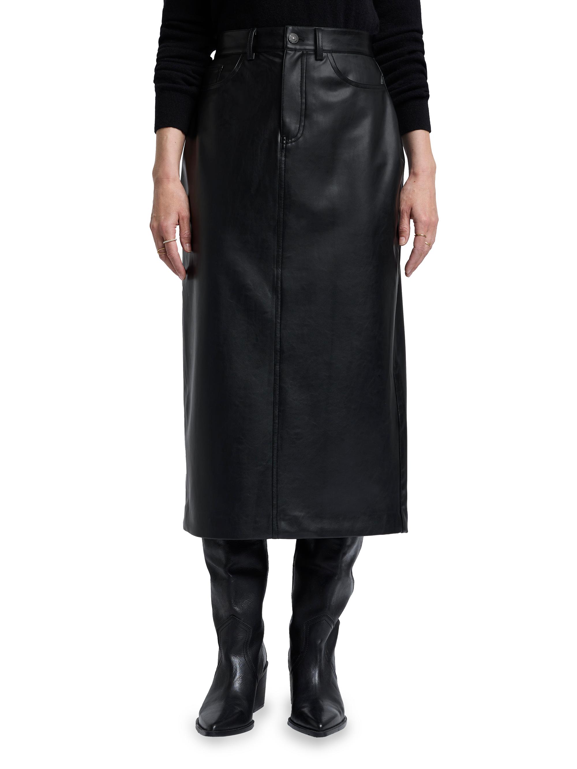 women's faux-leather-skirt a-line dress Galaxia A-Line Faux Leather Maxi Skirt Black M
