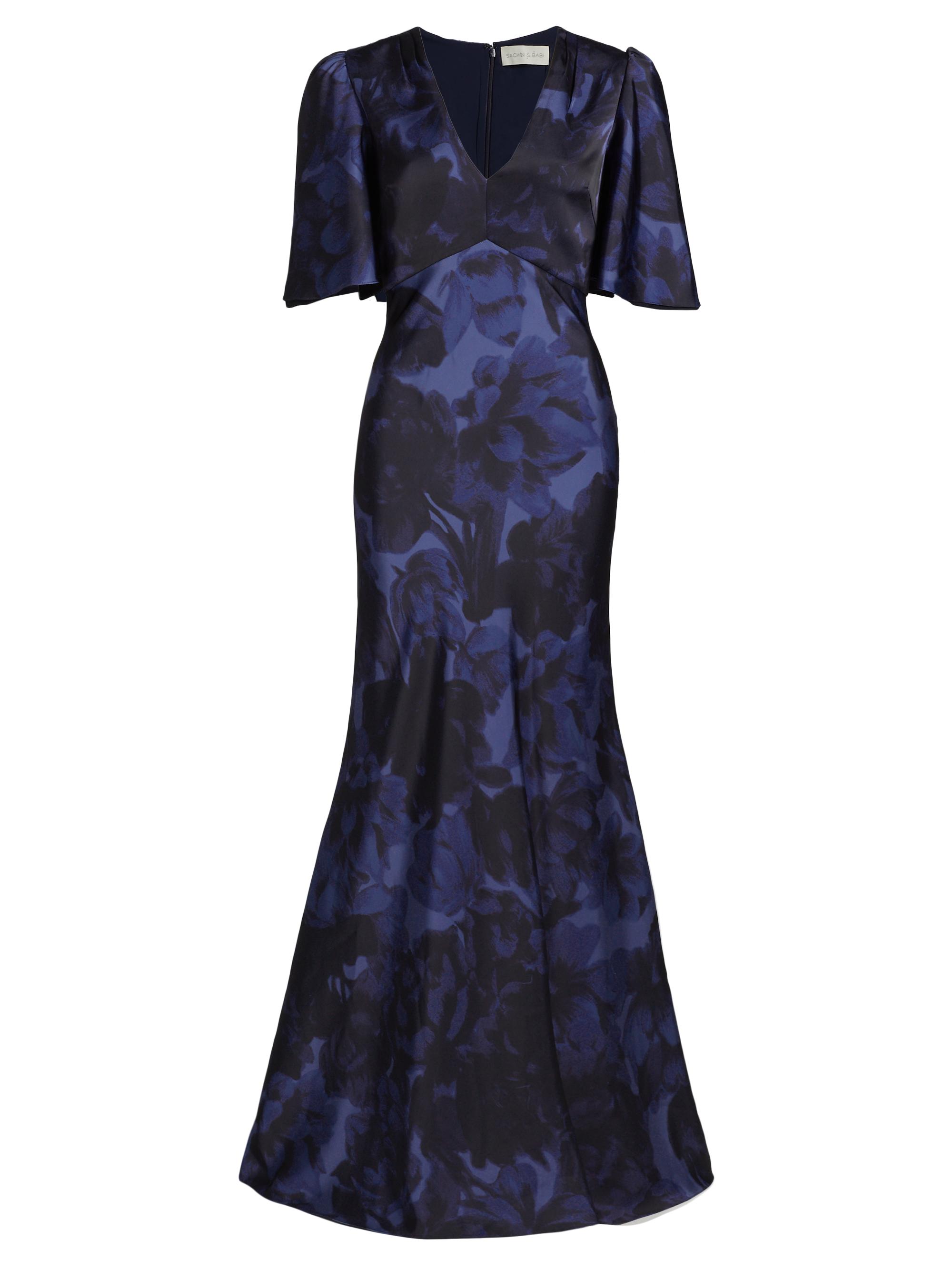 Sachin & Babi Women's Mae Satin Crepe Gown - Deep Ocean Bouquet