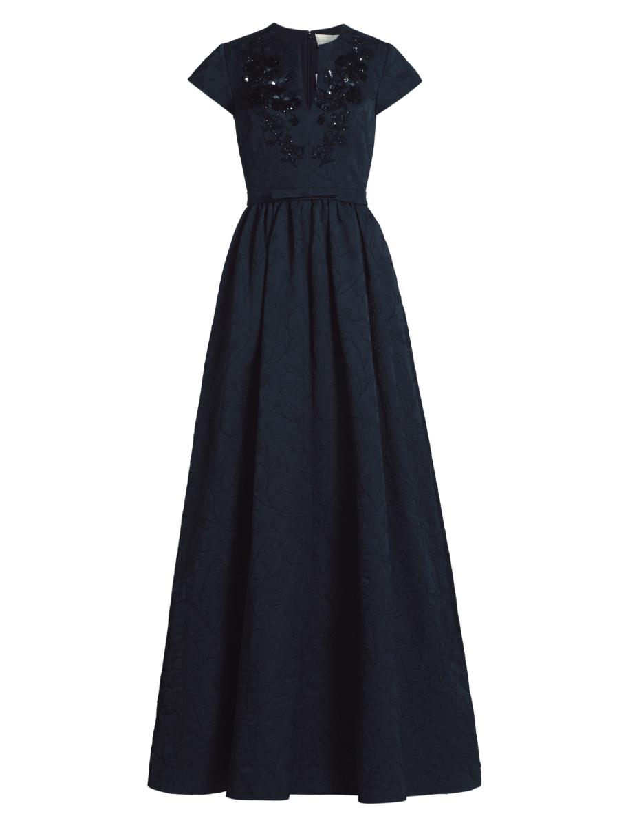 Sachin & Babi Estelle Beaded Floral Jacquard Gown In Poseidon