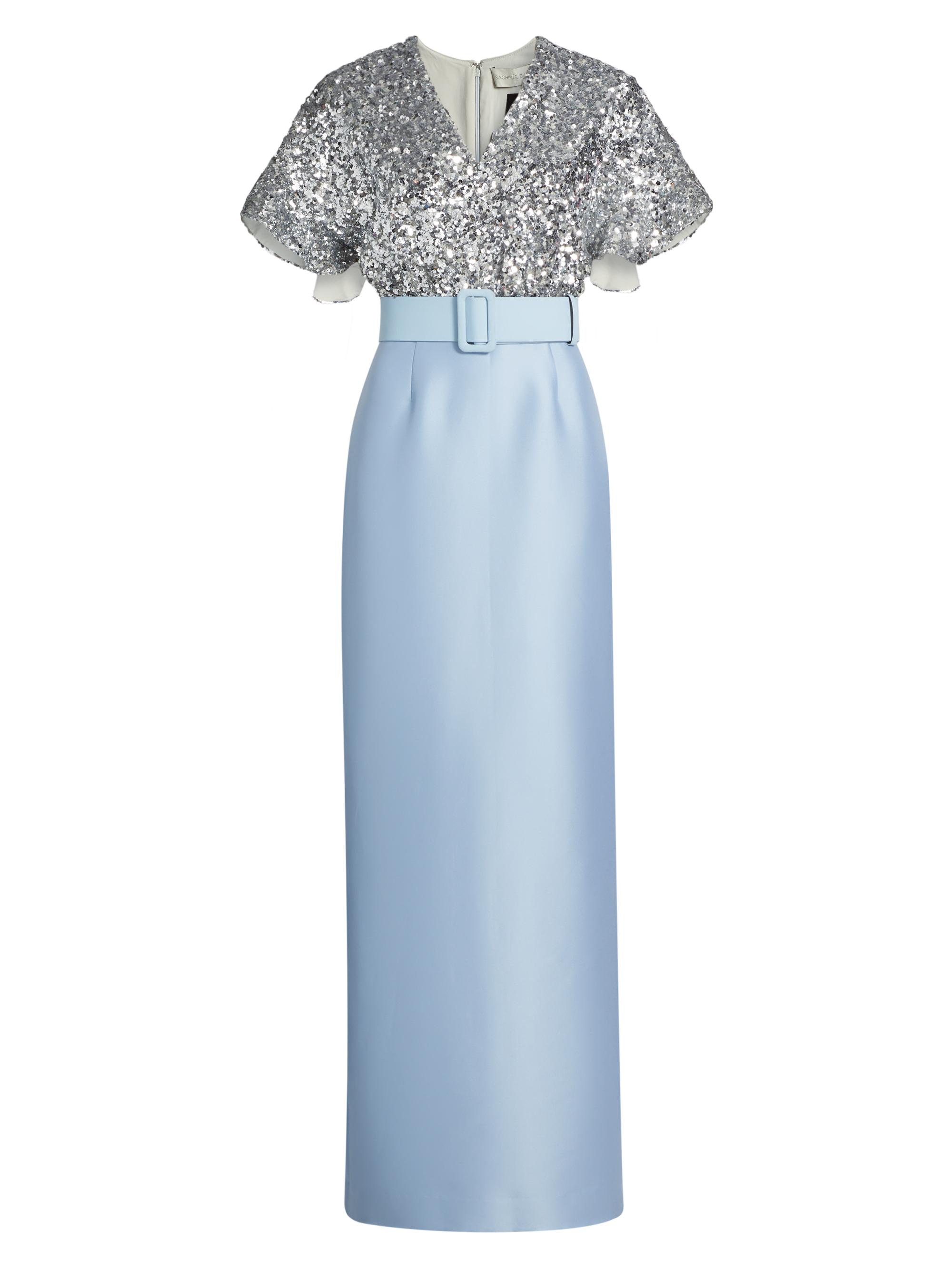 Sachin & Babi Women's Marlene Sequin & Mikado Column-Skirt Gown - Silver Glacial Blue
