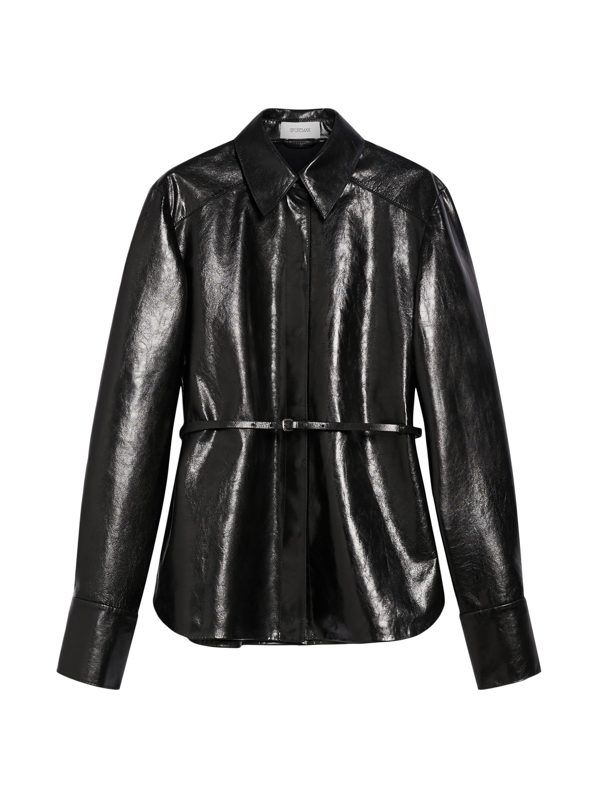 Sportmax Women's Larix Belted Leather Shirt Jacket - Black