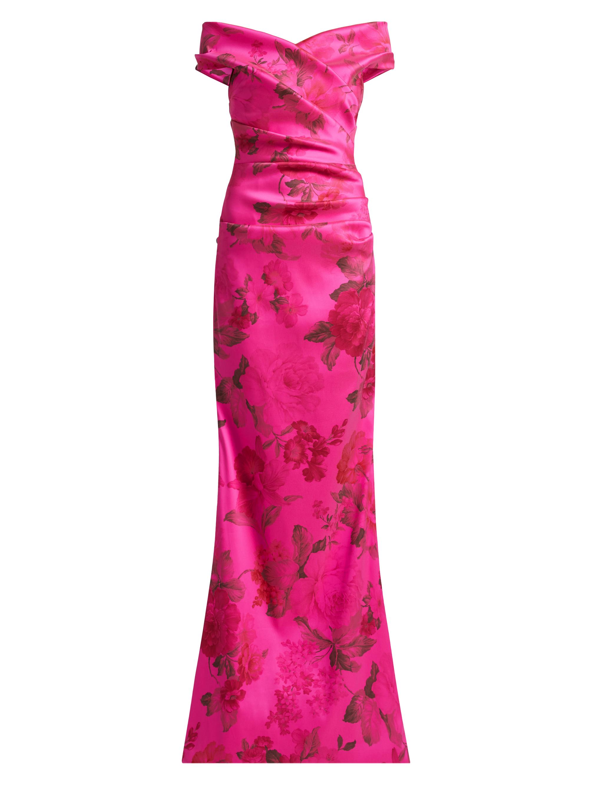 Teri Jon by Rickie Freeman Women's Floral Stretch Gazar Off-The-Shoulder Gown - Hot Pink Multi