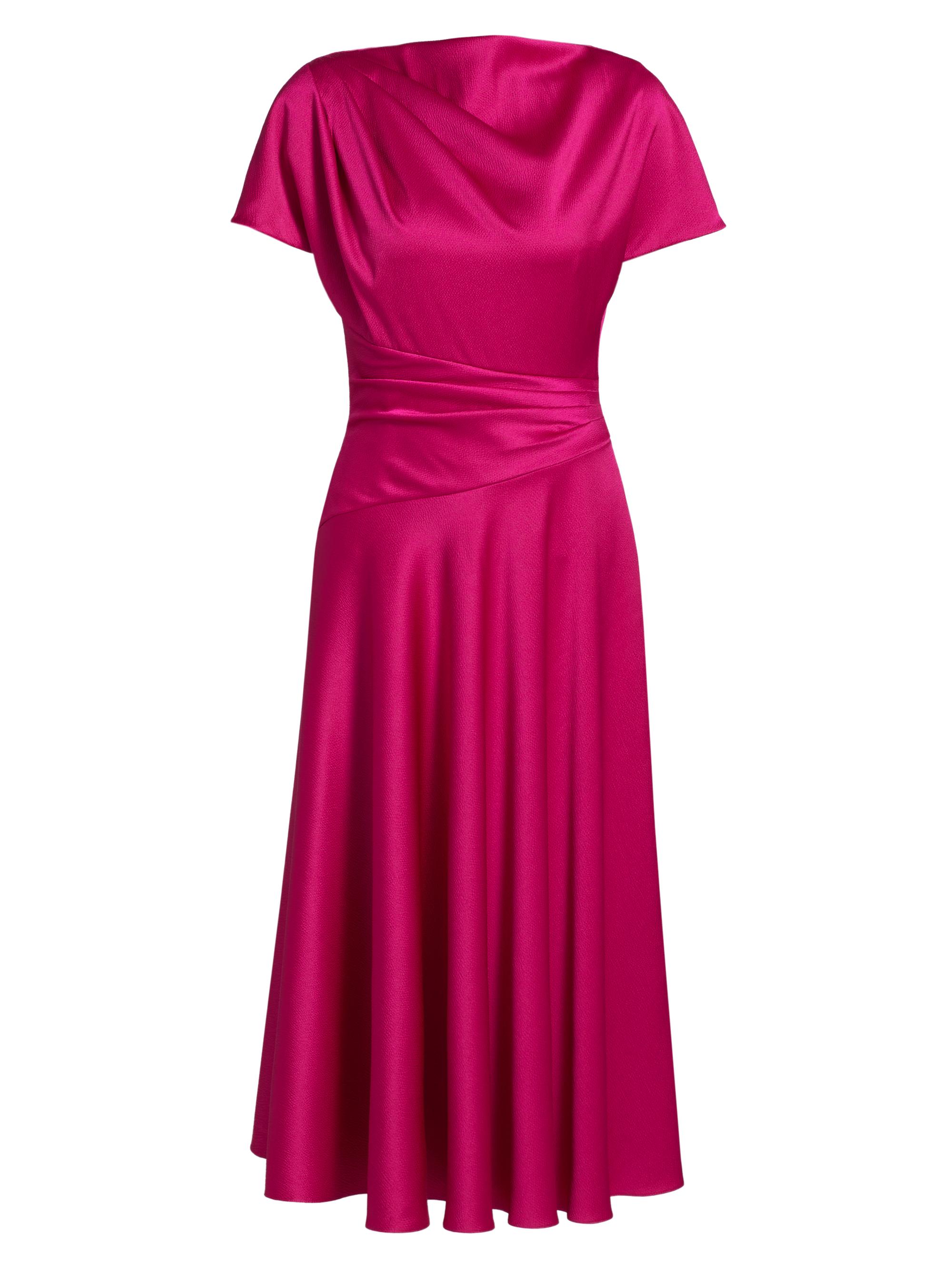 Teri Jon by Rickie Freeman Women's Satin A-Line Cowlneck Midi-Dress - Lipstick