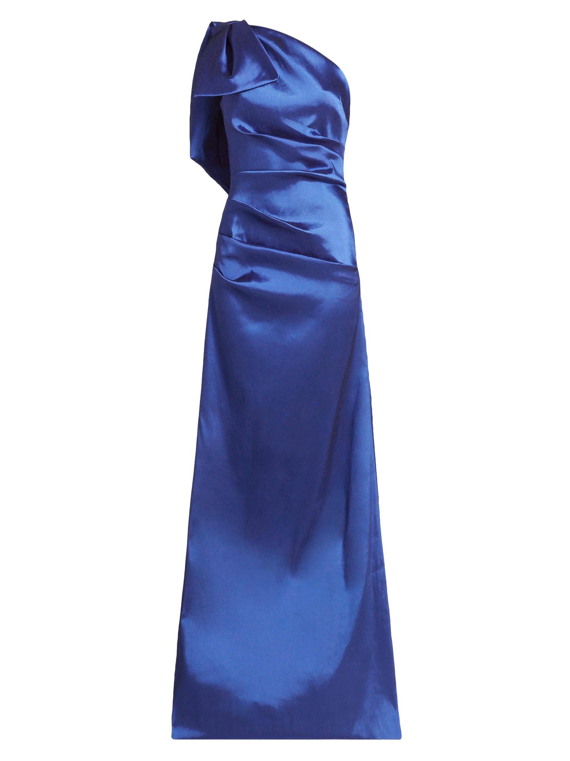Teri Jon by Rickie Freeman Women's Bow Stretch Gazar One-Shoulder Gown - Royal Blue