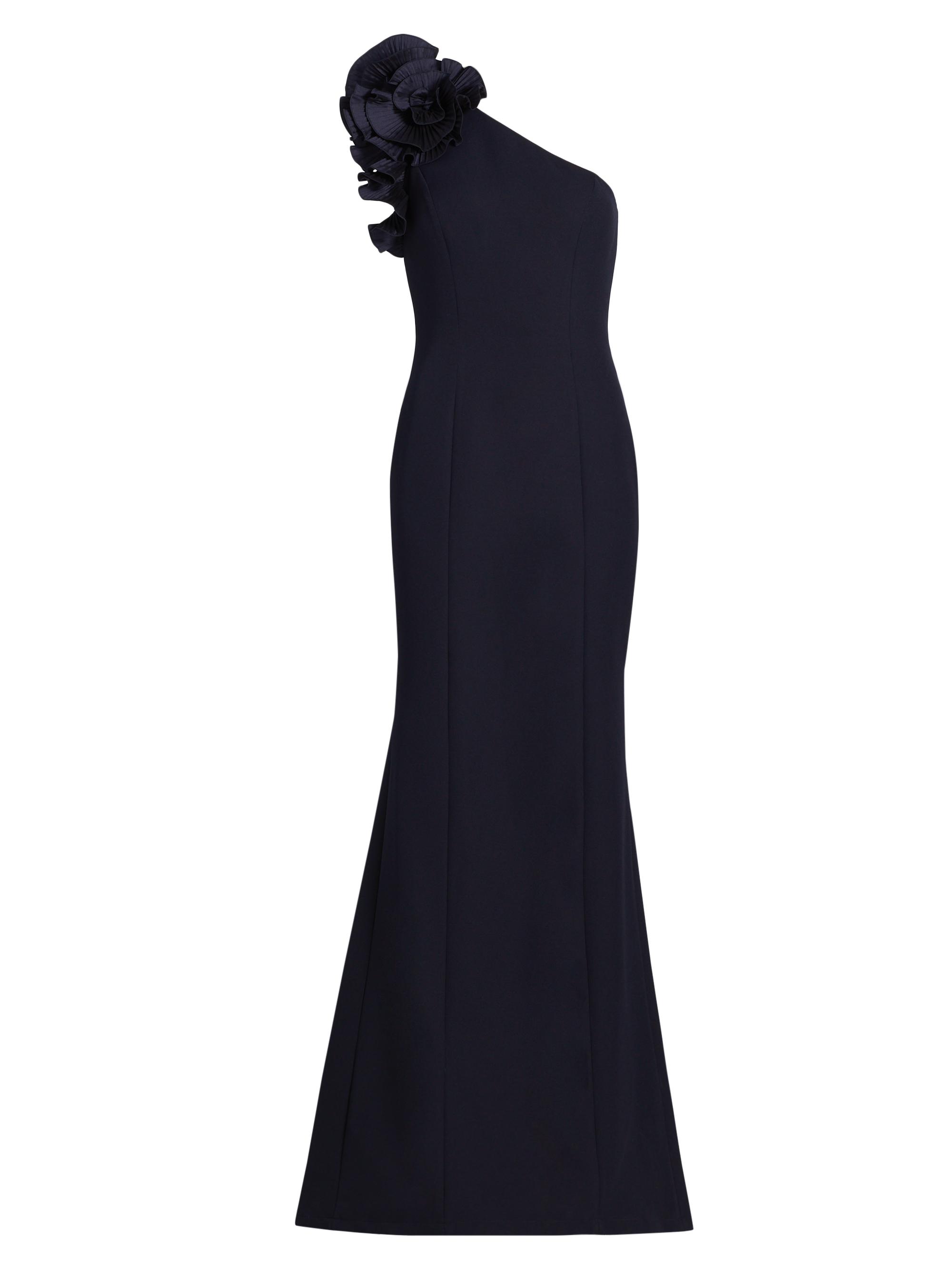 Teri Jon by Rickie Freeman Women's Embellished Crepe One-Shoulder Column Gown - Navy
