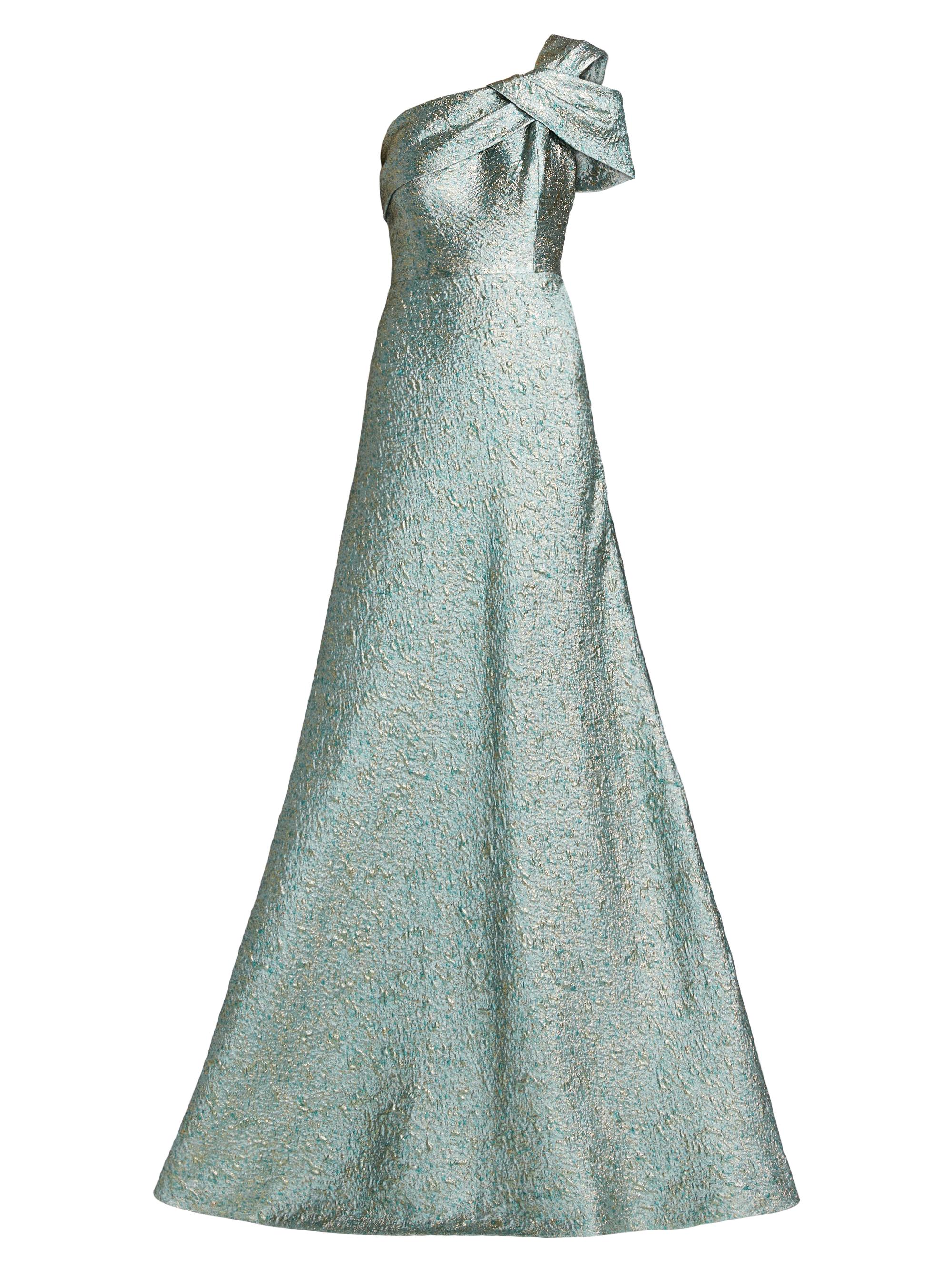 Teri Jon by Rickie Freeman Women's Metallic Jacquard One-Shoulder Gown - Mint Gold