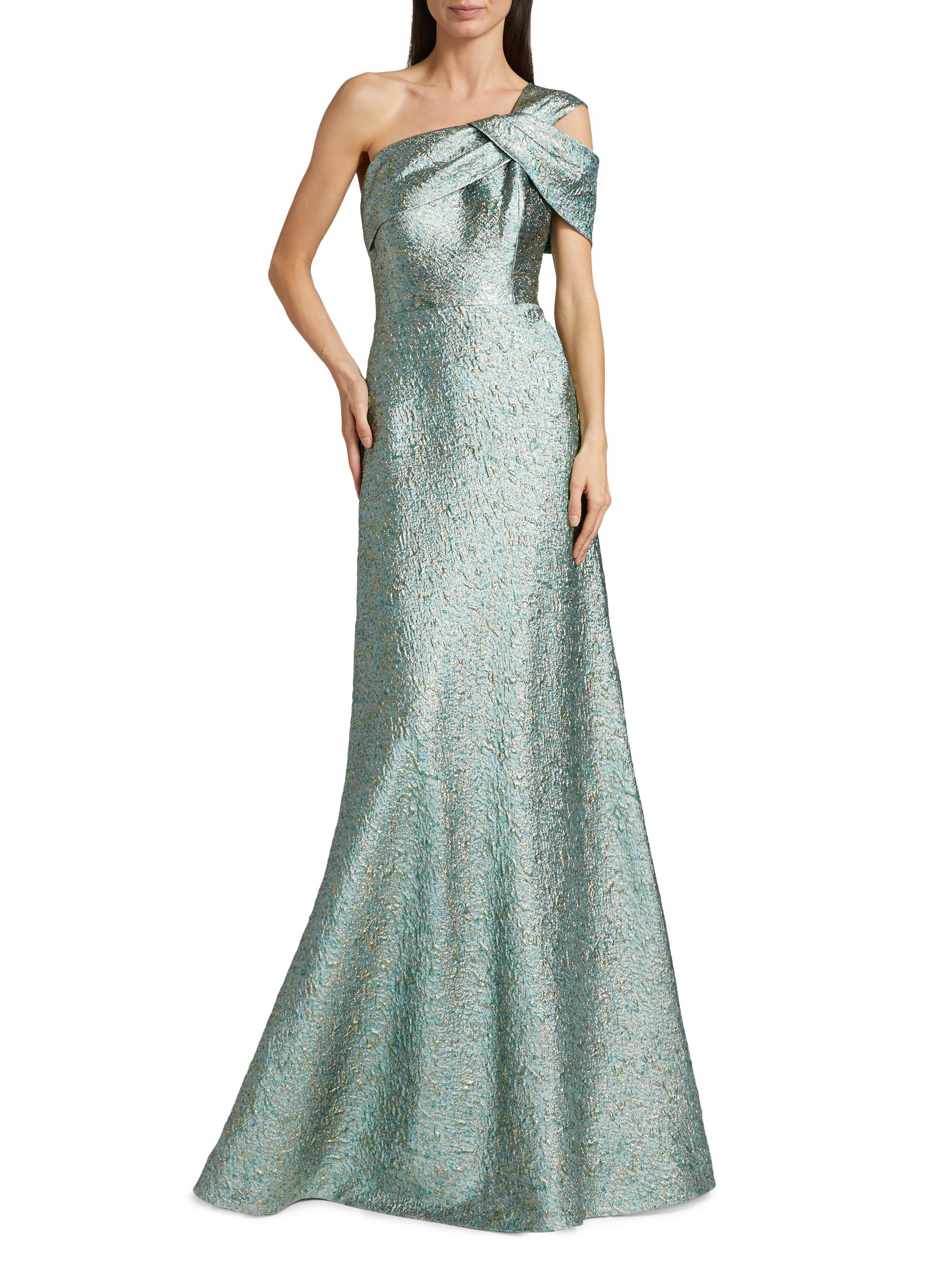 Teri Jon by Rickie Freeman Metallic Jacquard One-Shoulder Gown | Saks Fifth  Avenue
