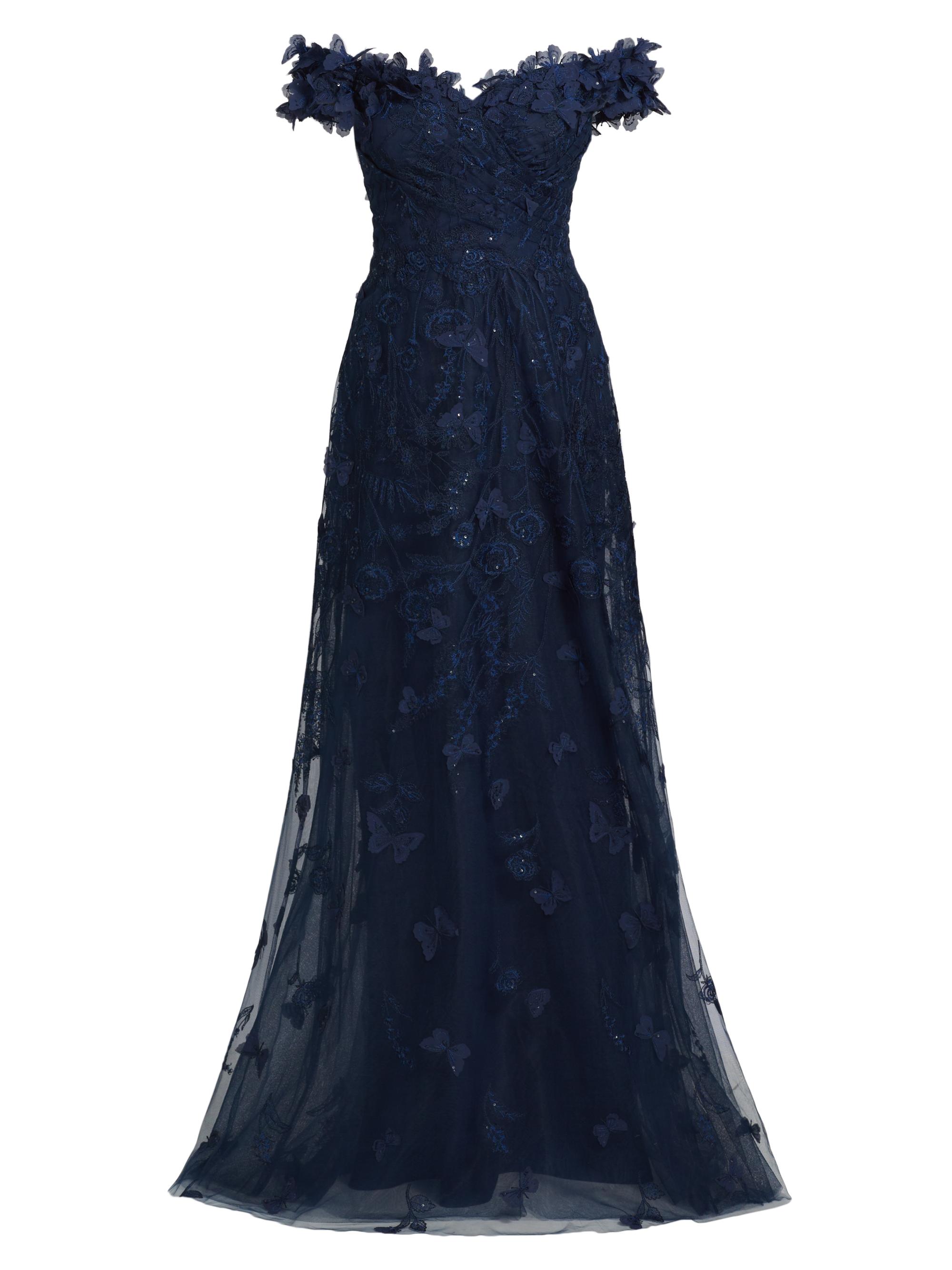 Teri Jon by Rickie Freeman Women's Butterfly Appliqué Lace-Tulle Off-The-Shoulder Gown - Navy