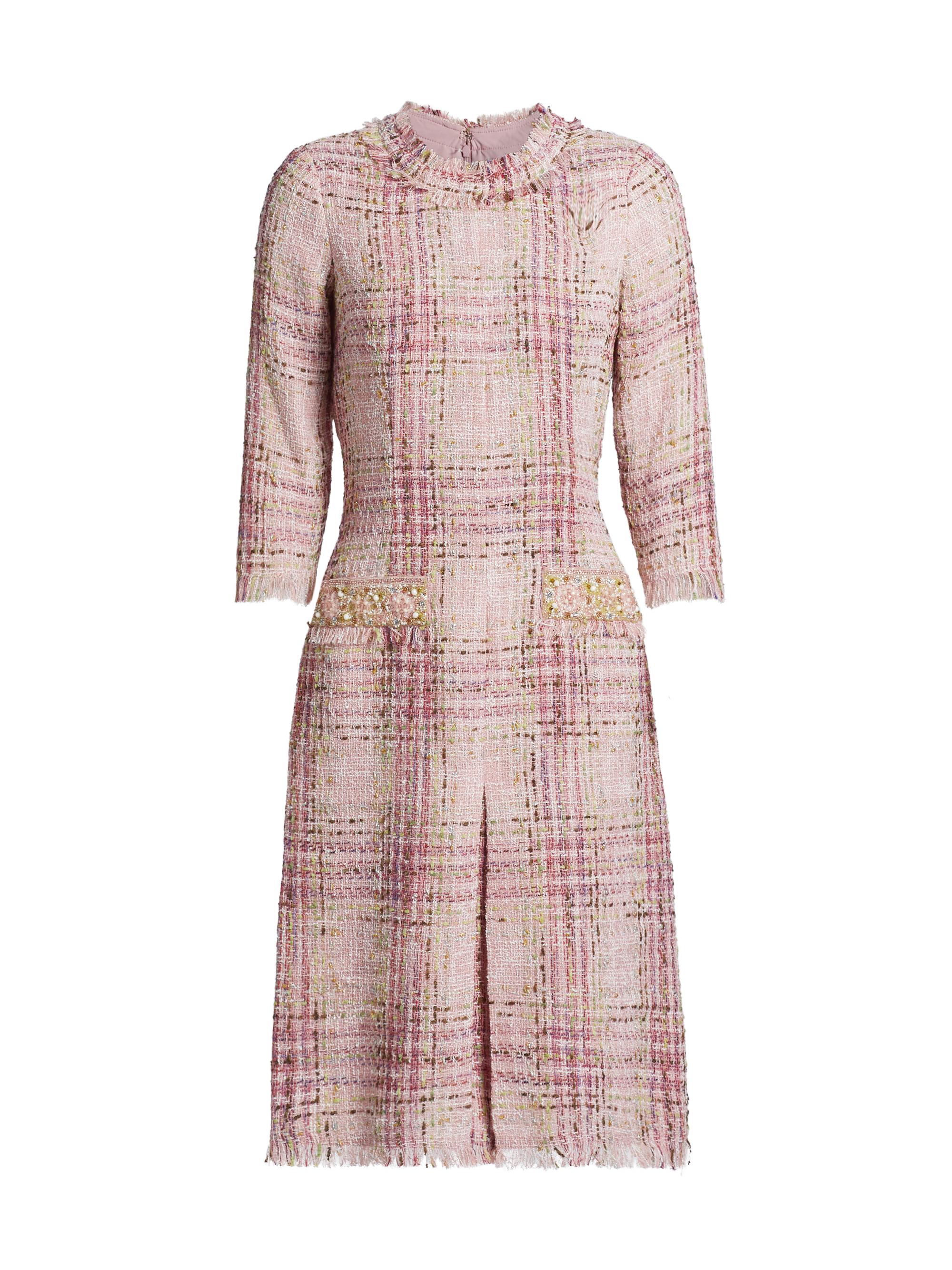 Teri Jon by Rickie Freeman Women's Plaid Tweed Cocktail Dress - Blush Multi