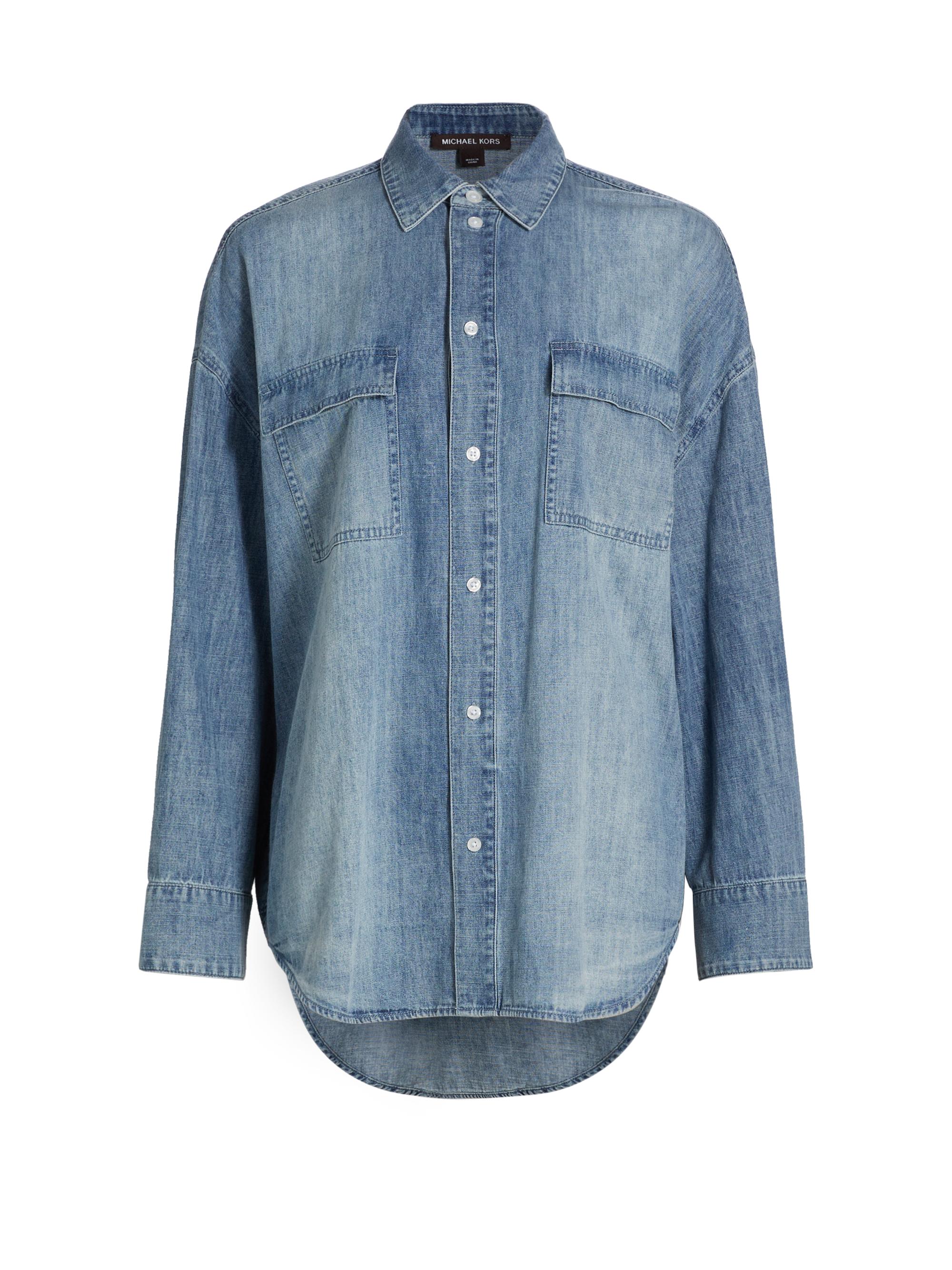 MICHAEL Michael Kors Women's Oversized Chambray Shirt - Blue Vintage Wash