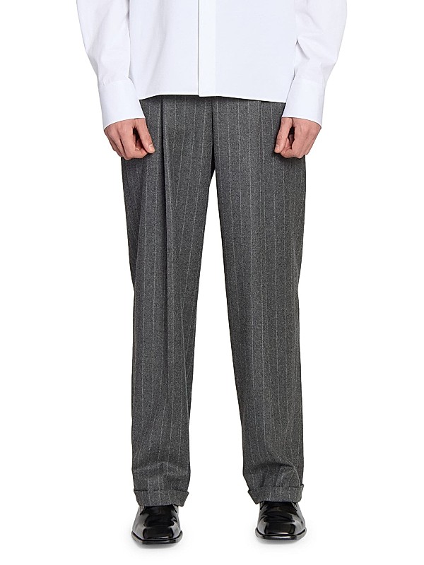 Shop Saint Laurent 90's Pants in Striped Wool and Cashmere Shop Saint Laurent 90's Pants in Striped Wool and Cashmere
