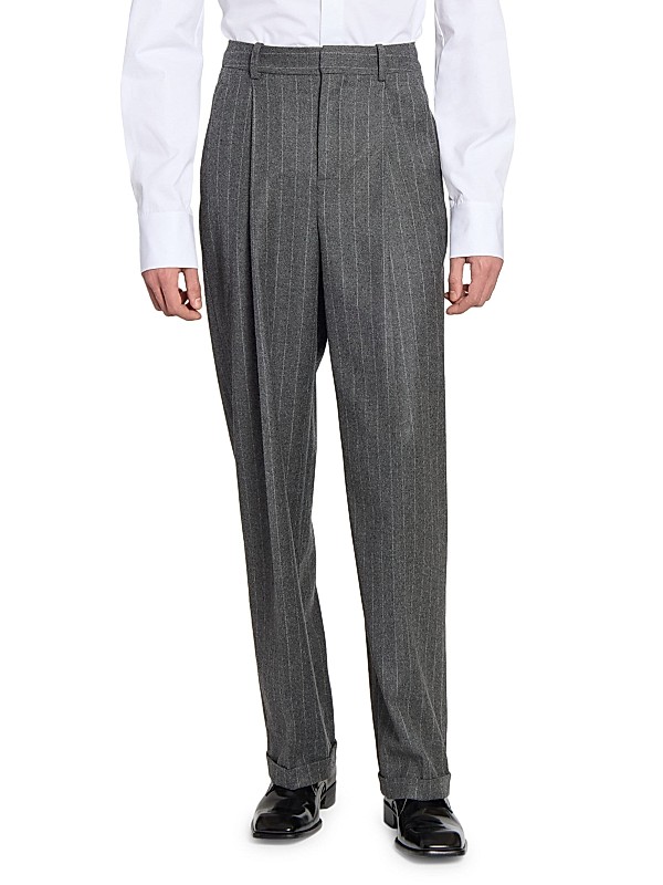 Shop Saint Laurent 90's Pants in Striped Wool and Cashmere Shop Saint Laurent 90's Pants in Striped Wool and Cashmere