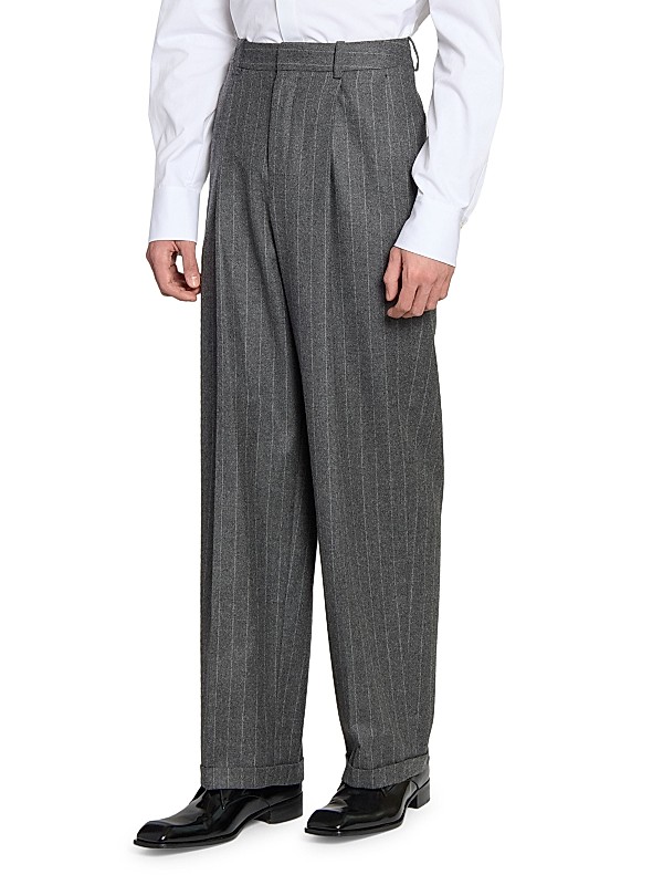 Shop Saint Laurent 90's Pants in Striped Wool and Cashmere Shop Saint Laurent 90's Pants in Striped Wool and Cashmere