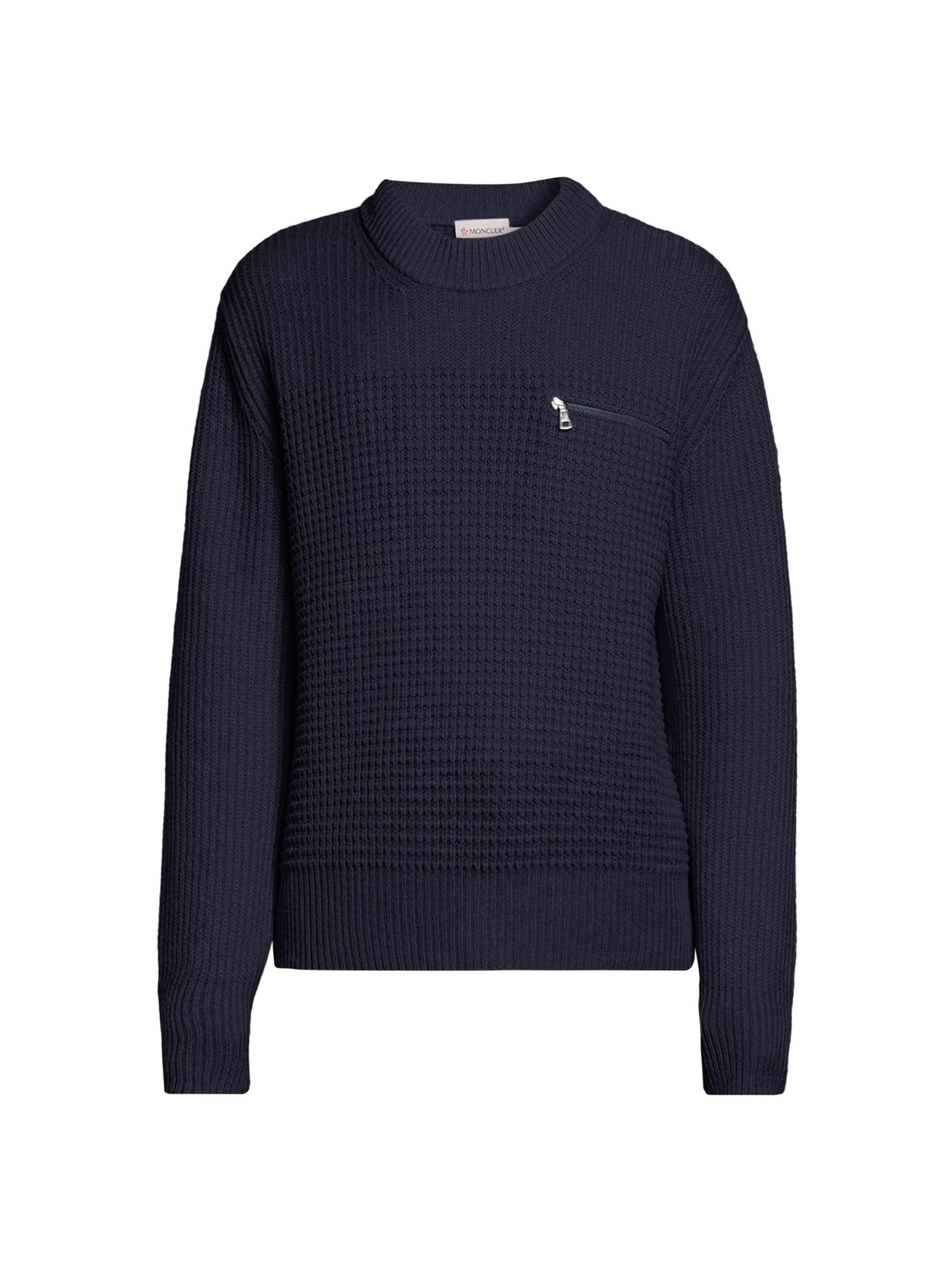 Moncler Men's Wool Cashmere Crewneck Sweater - Dark Blue