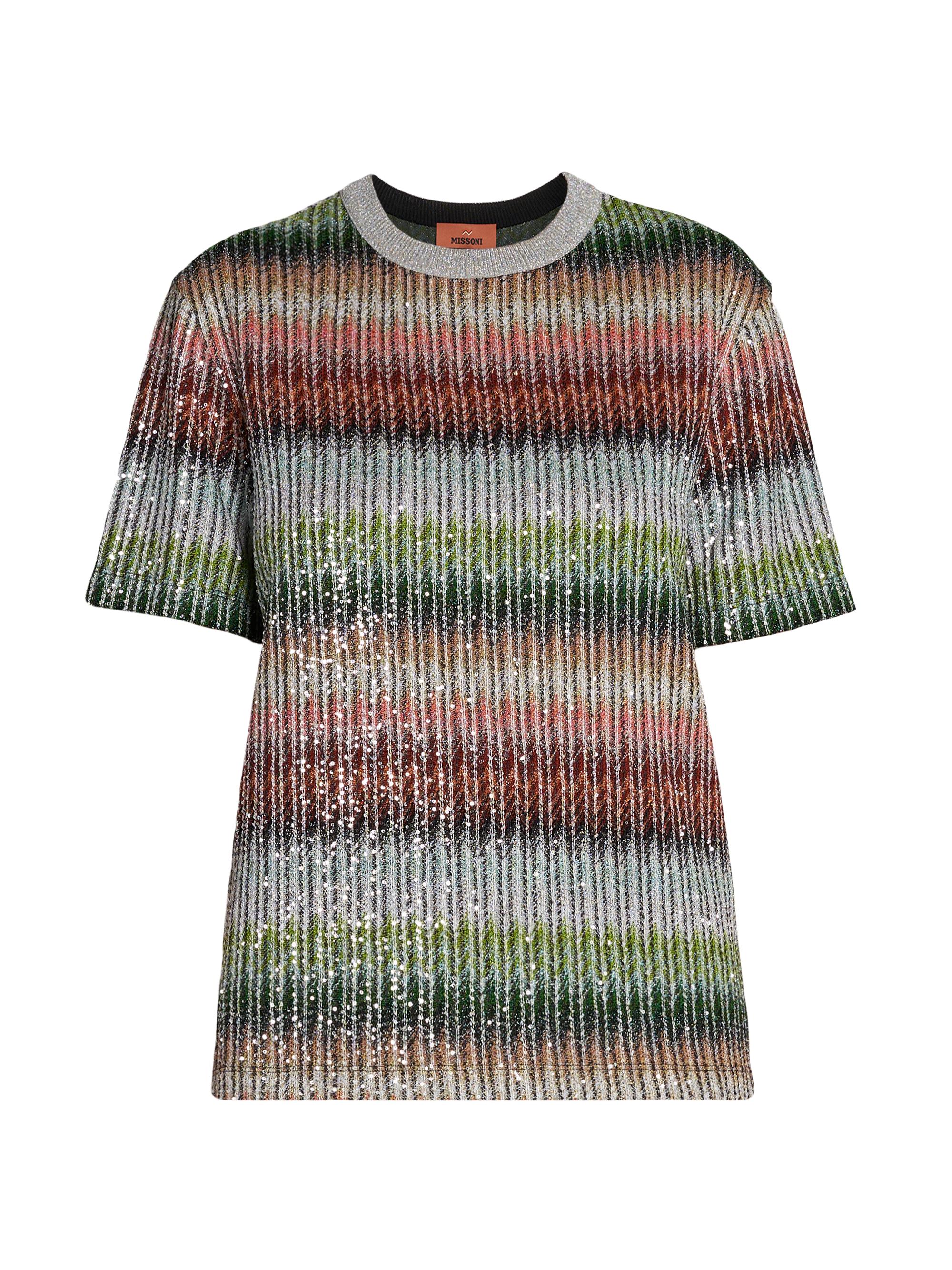 Missoni Women's Zigzag Sequined Knit T-Shirt - Multicolor Green Red