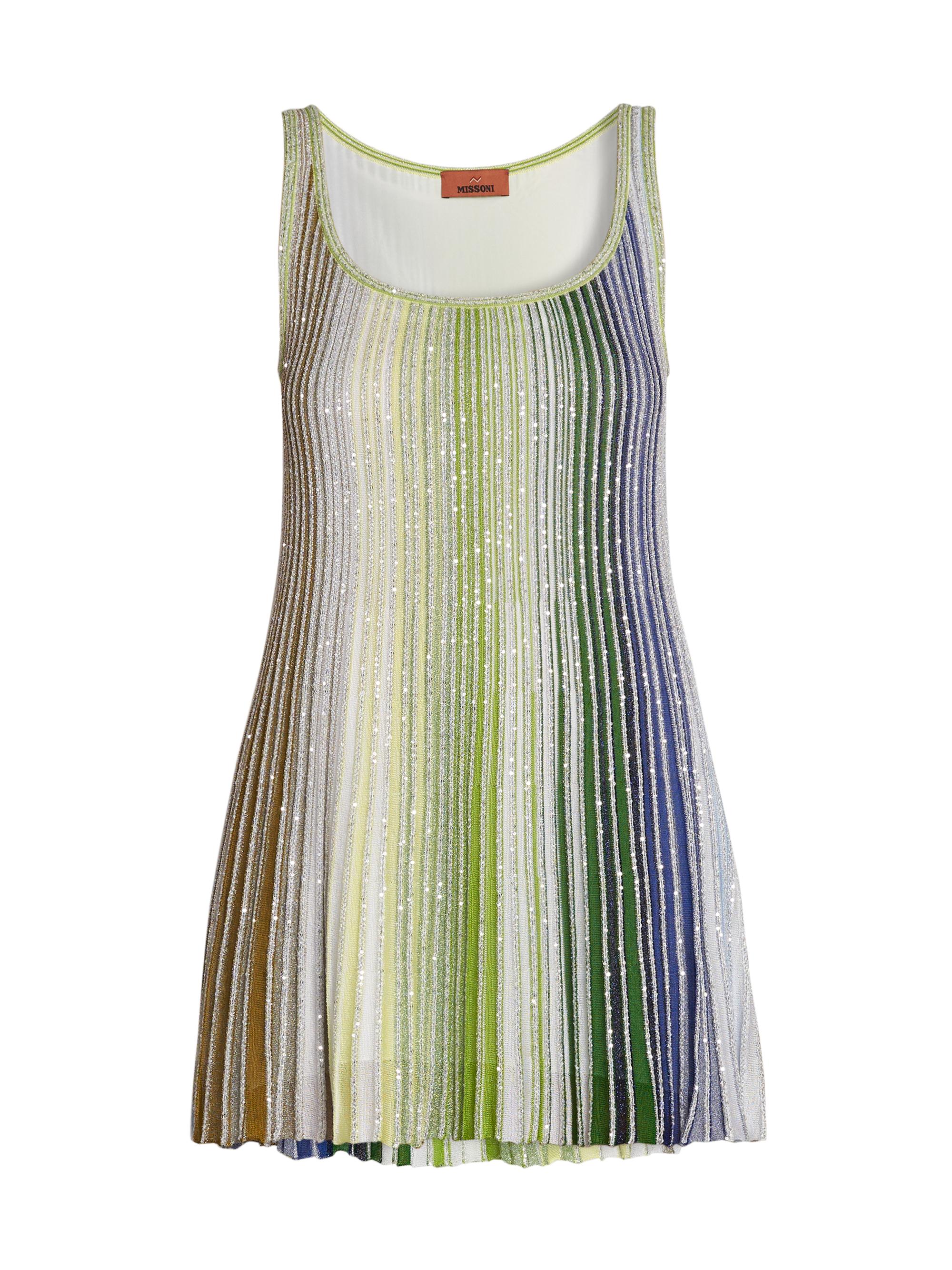 Missoni Women's Striped Metallic Knit Scoopneck Minidress - Green White Blue