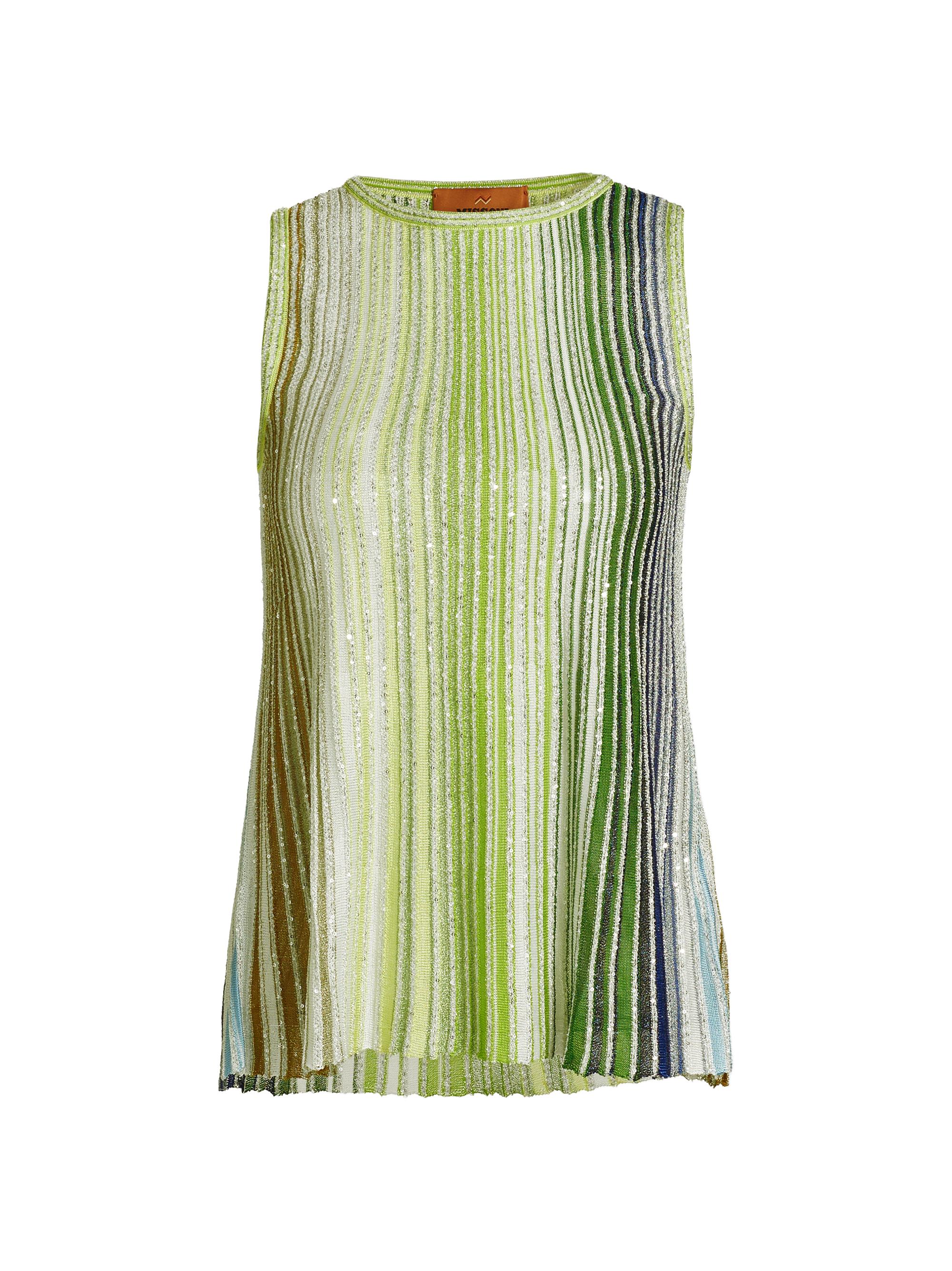Missoni Women's Metallic Rib-Knit Stripe Top - Green White Blue