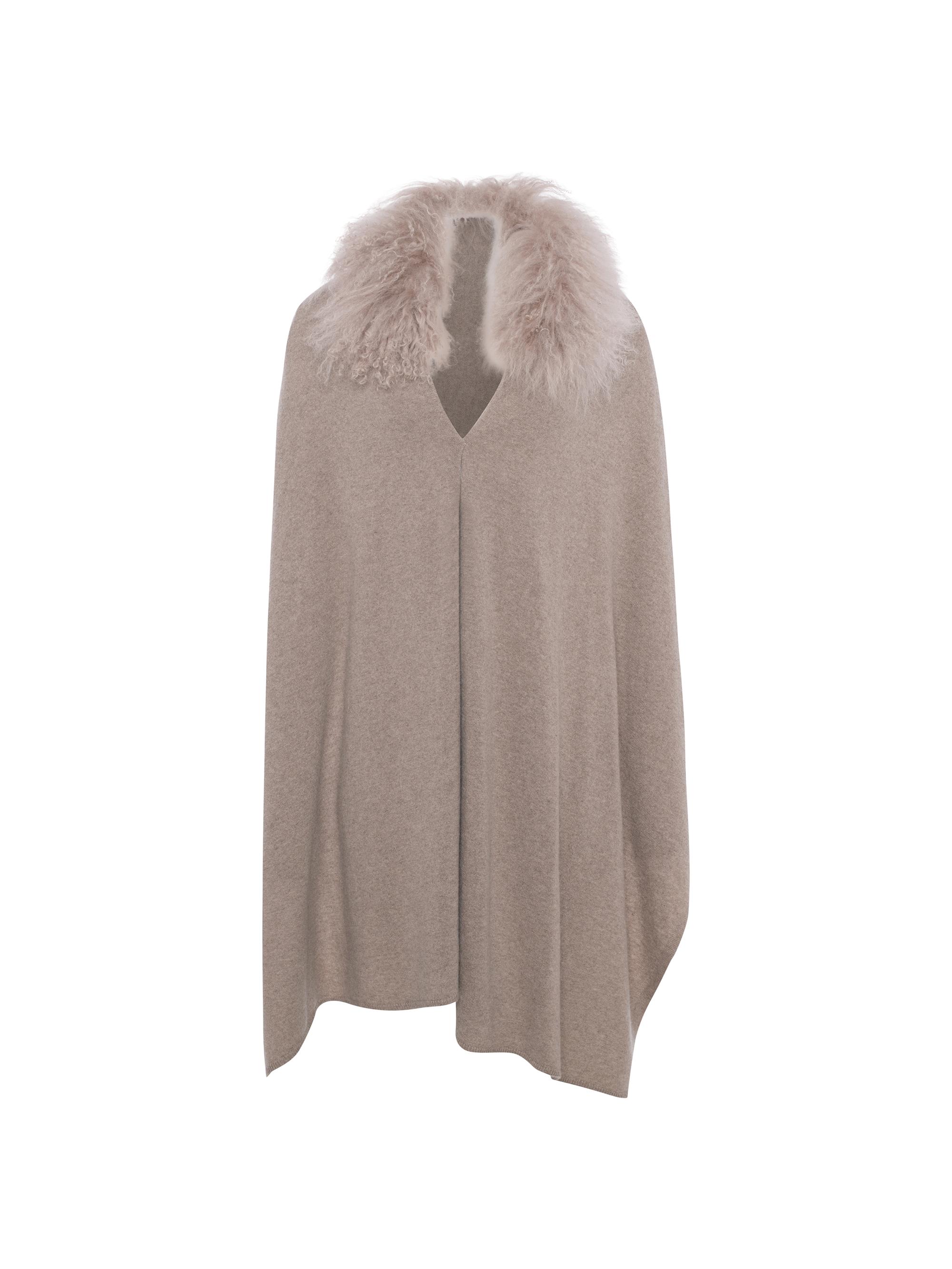 Gorski Women's Stole with Select Mongolian Lamb Trim - Cappucino