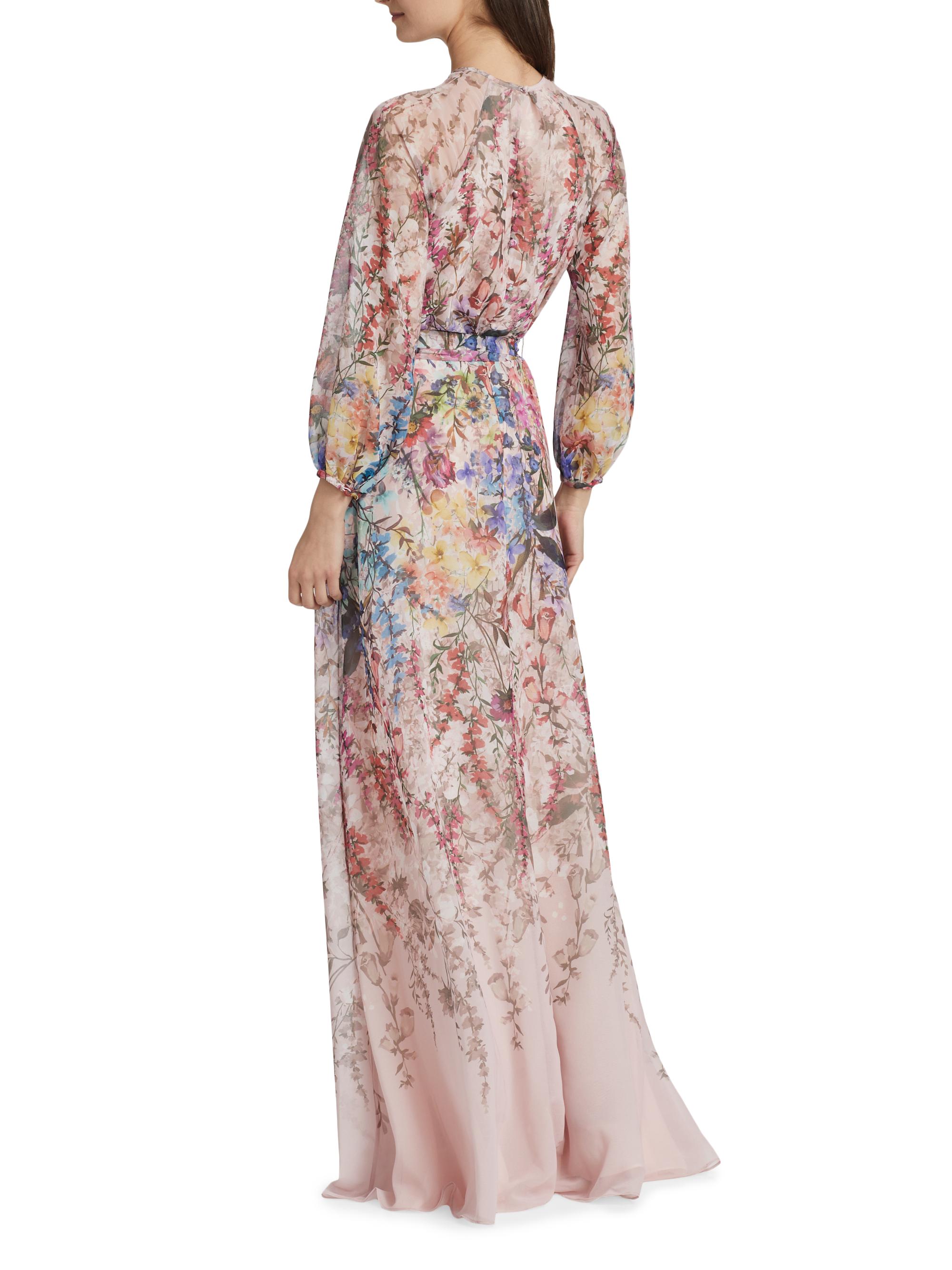 Teri Jon by Rickie Freeman Chiffon Floral Tie-Waist Gown | Saks