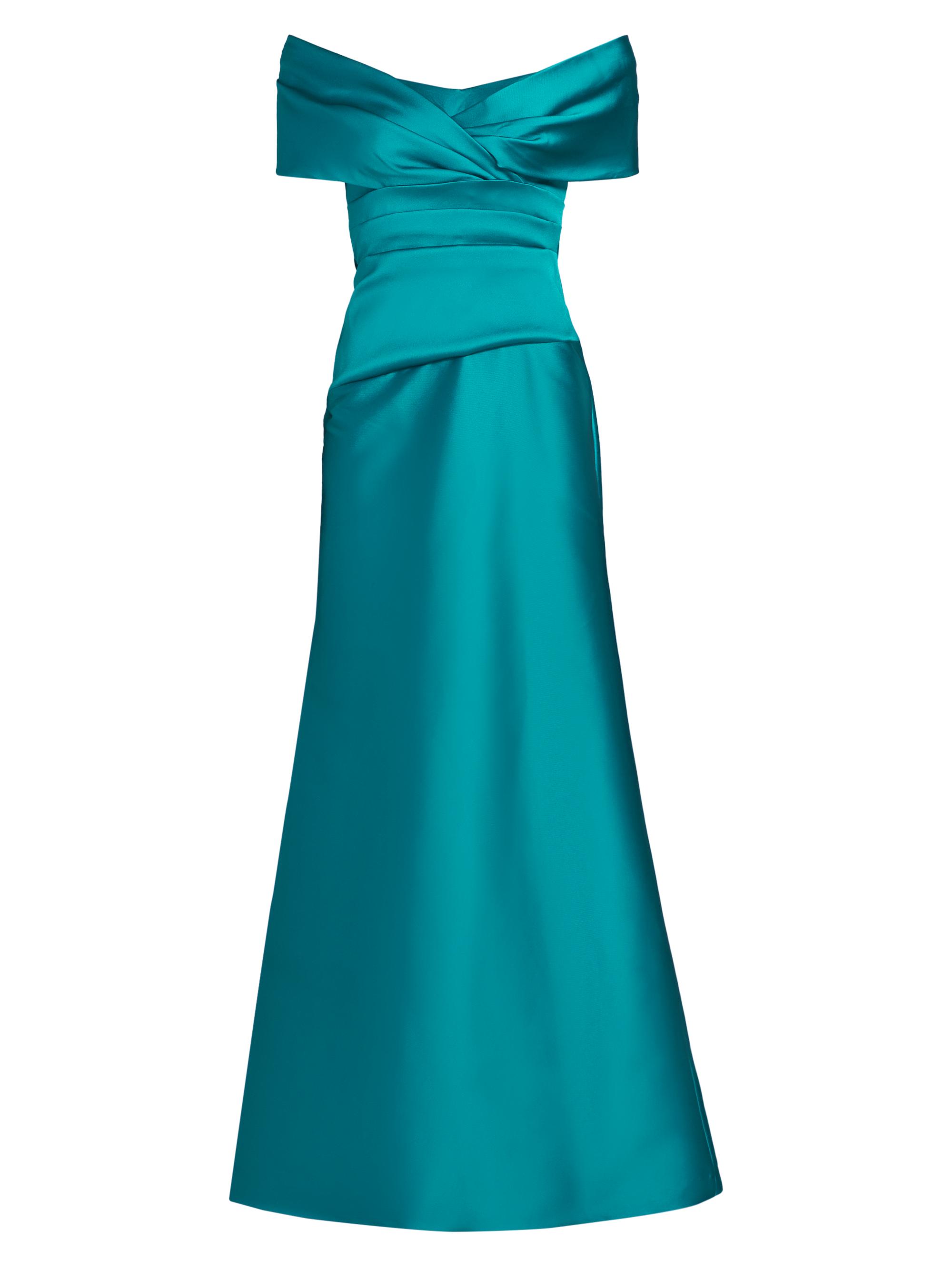 Teri Jon by Rickie Freeman Women's Ruched Off-The-Shoulder A-Line Gown - Teal