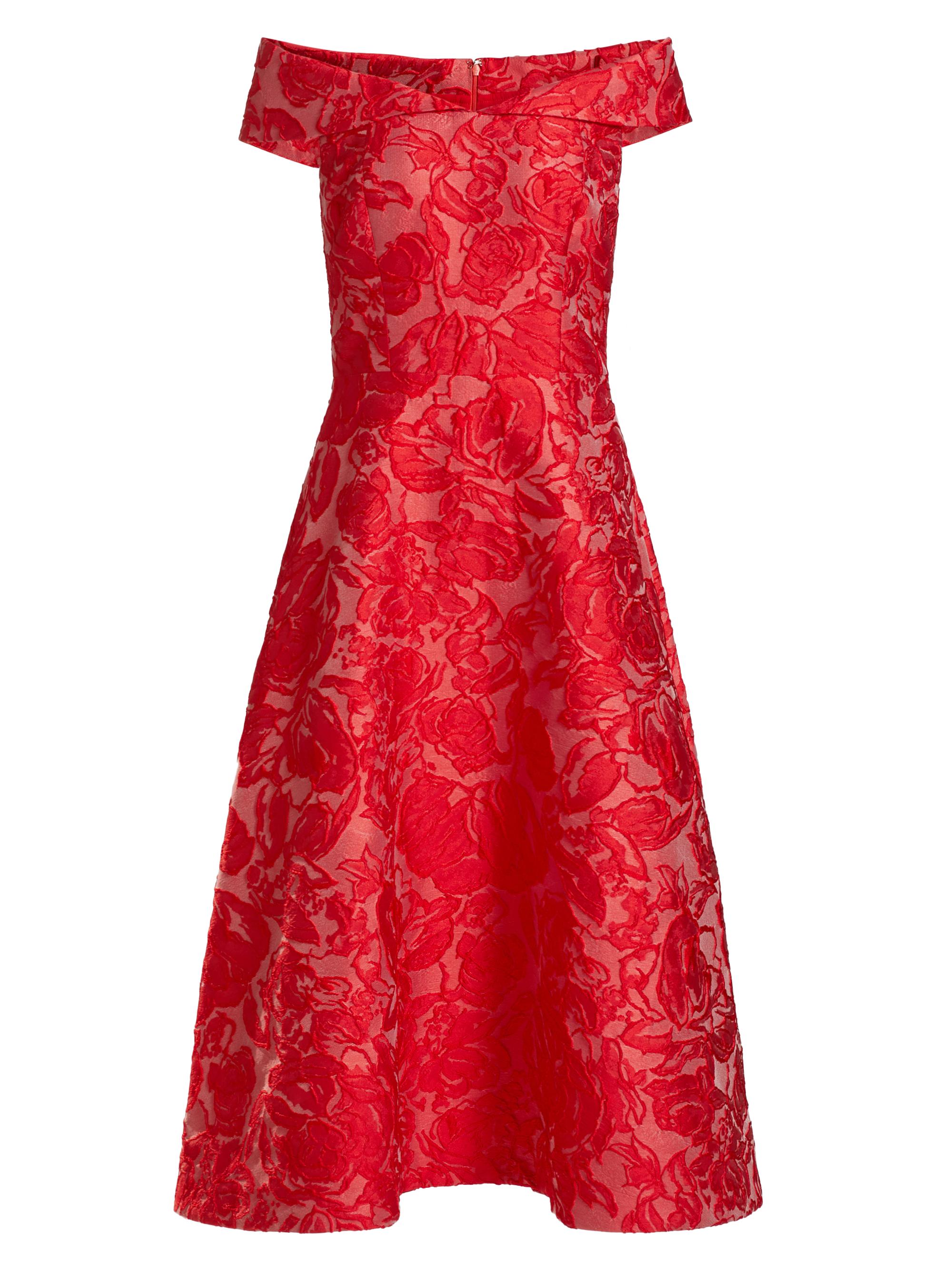 Teri Jon by Rickie Freeman Women's Floral Jacquard Off-The-Shoulder Cocktail Dress - Red