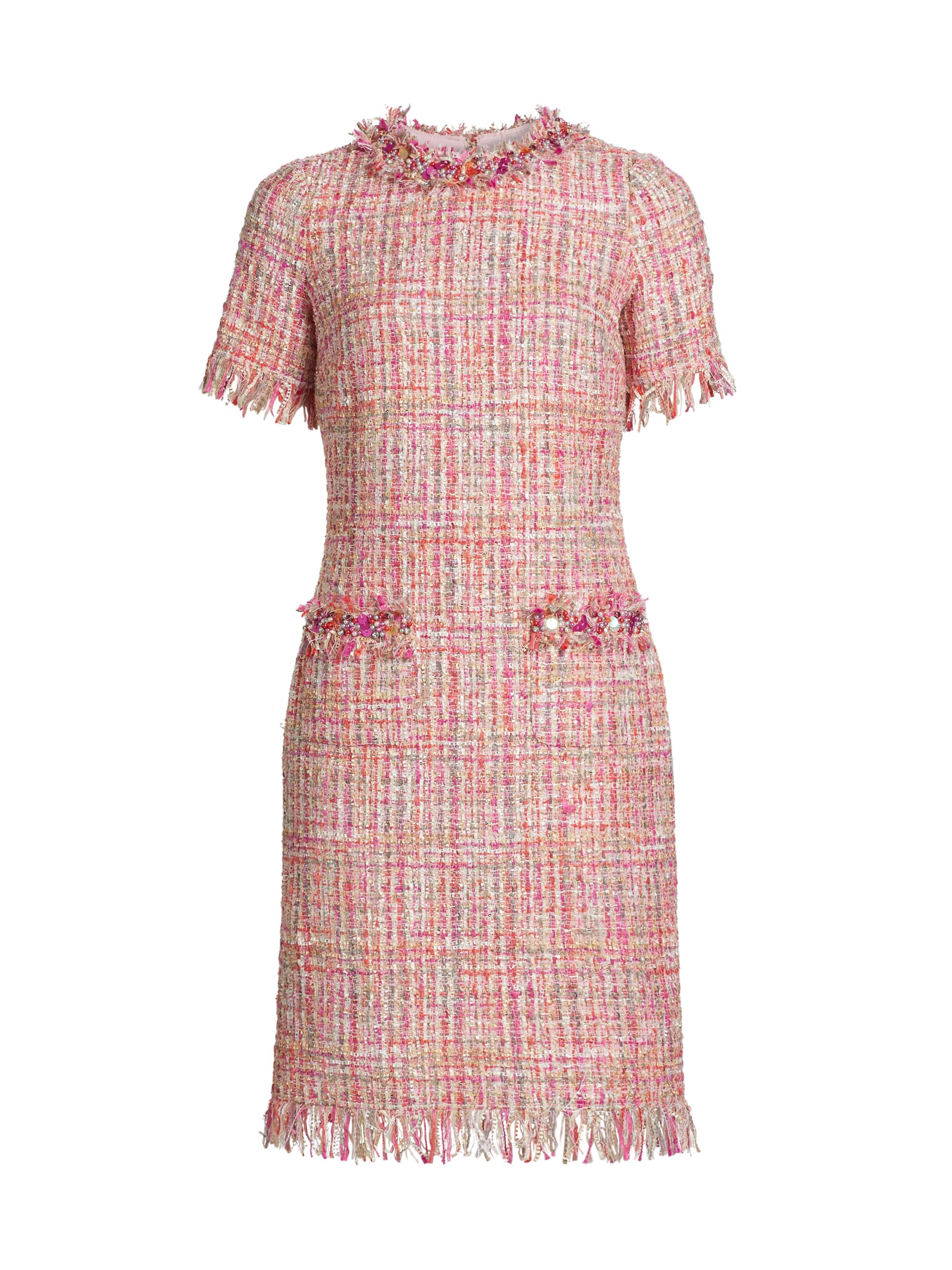 Teri Jon by Rickie Freeman Women's Tweed Raw-Edge knee-Dress - Fuchsia