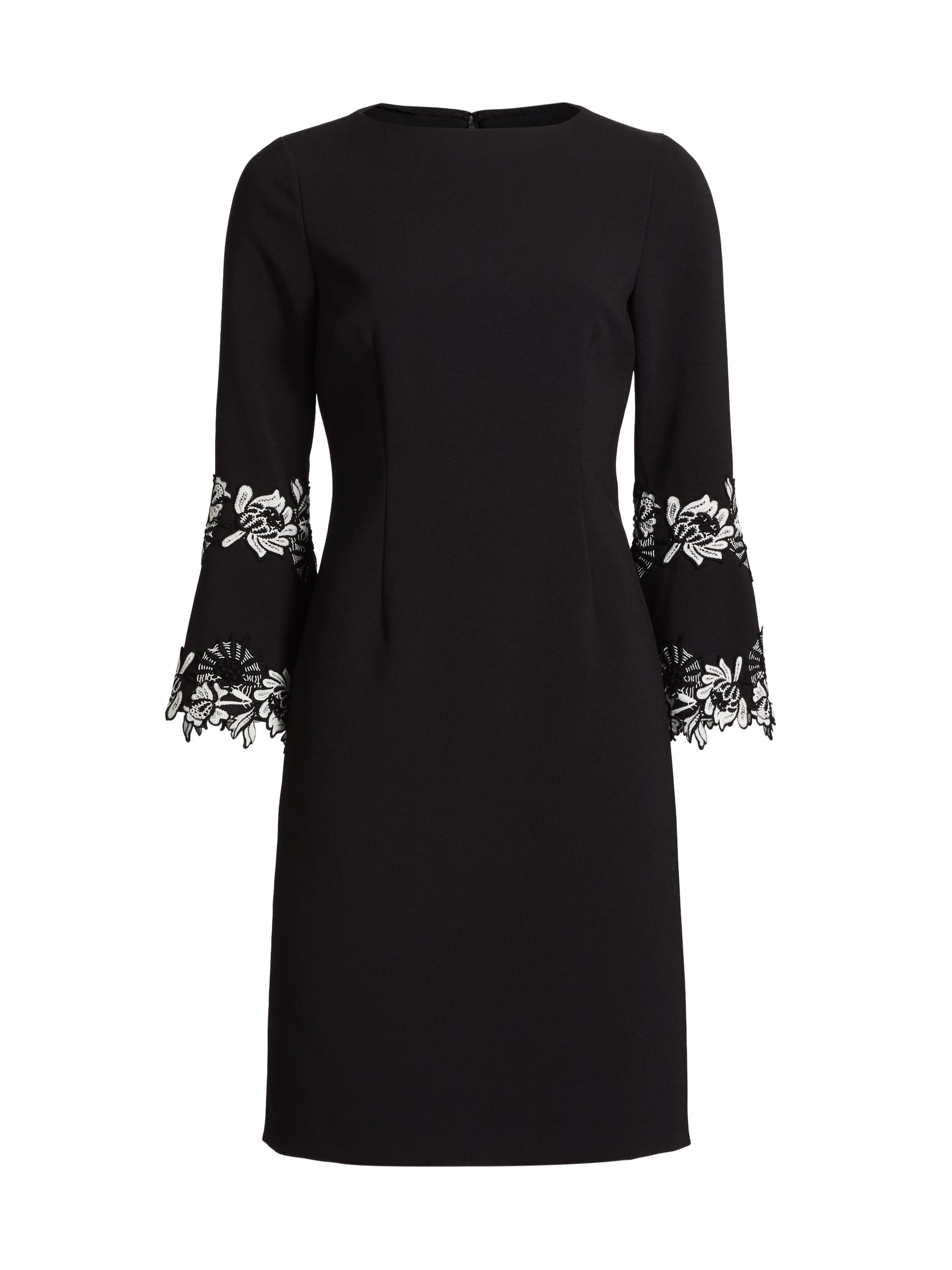 Teri Jon by Rickie Freeman Women's Floral Lace-Trimmed Crepe Cocktail Dress - Black