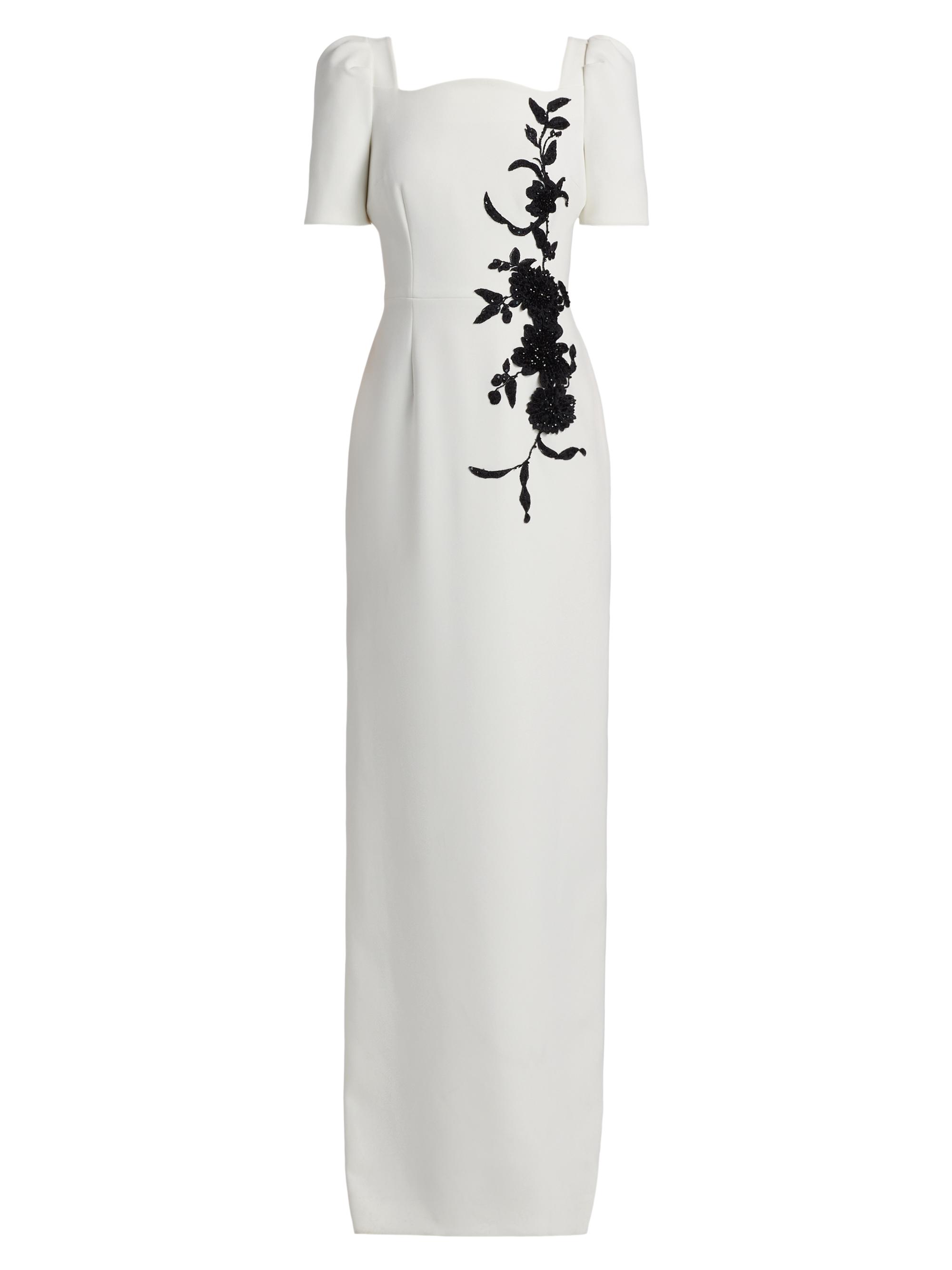 Teri Jon by Rickie Freeman Women's Floral Appliqué Gown - White Black