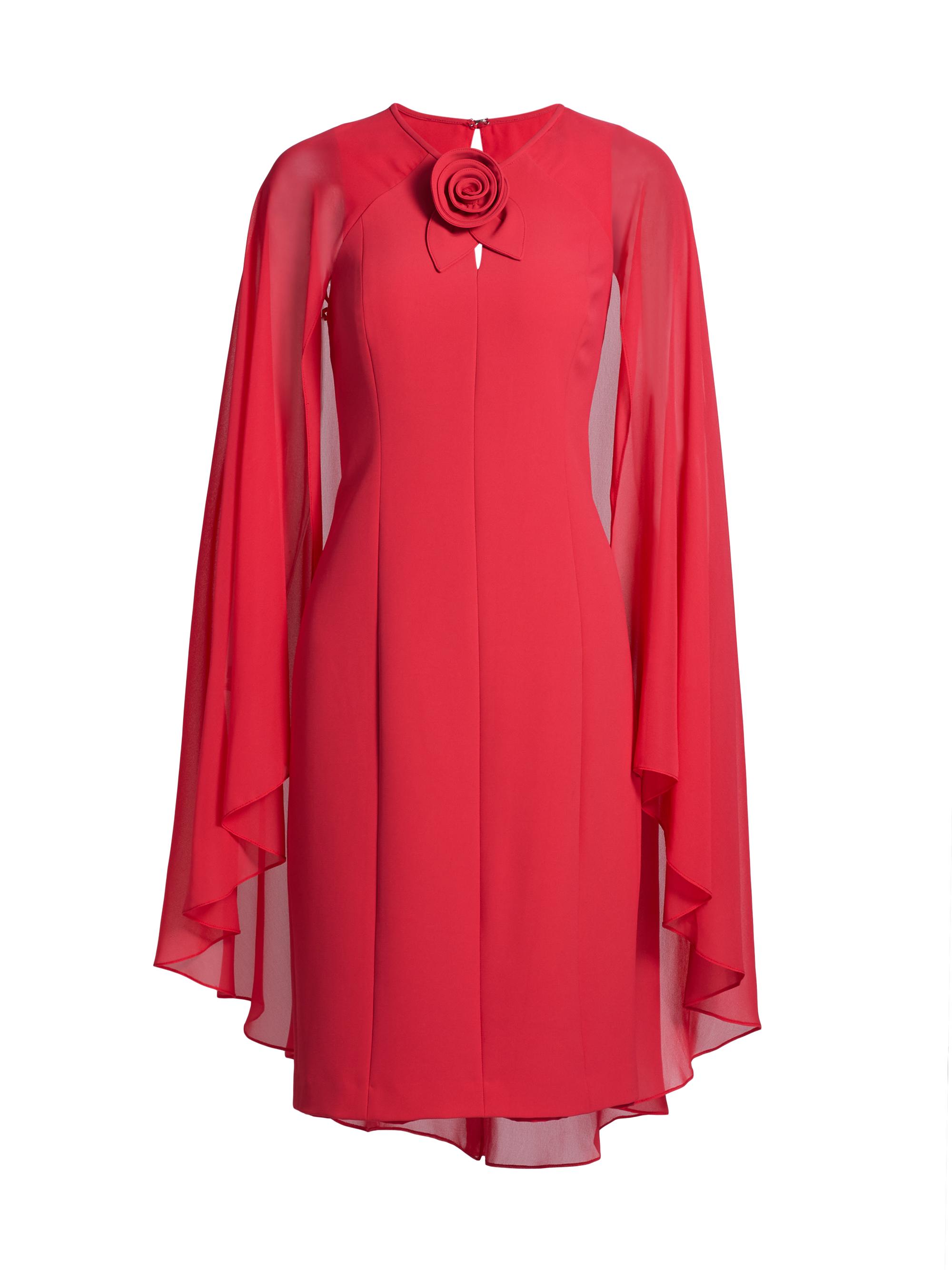 Teri Jon by Rickie Freeman Women's Chiffon Cape-Sleeve Cocktail Midi-Dress - Coral
