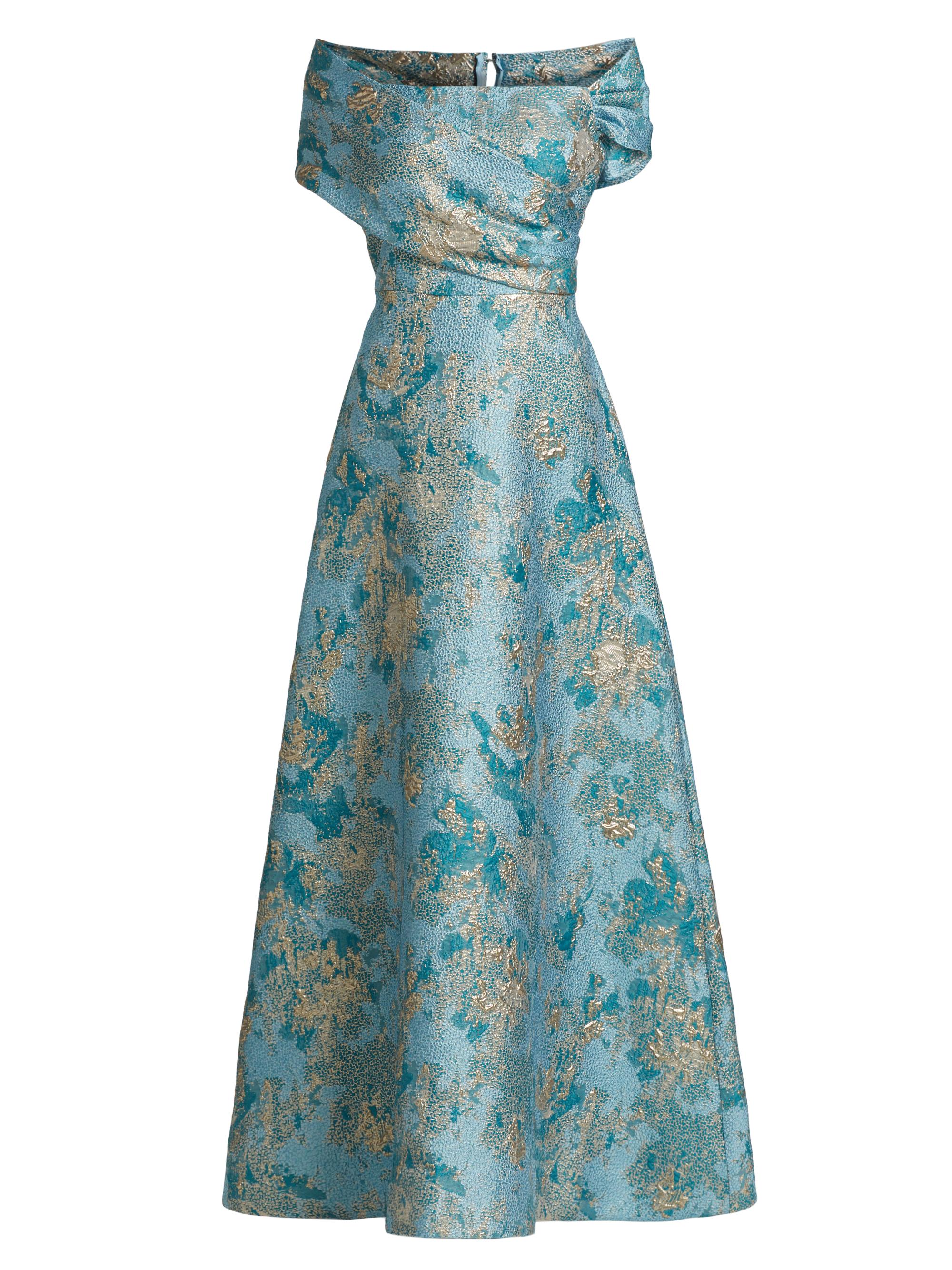 Teri Jon by Rickie Freeman Women's Metallic Jacquard Off-The-Shoulder Gown - Aqua Multi