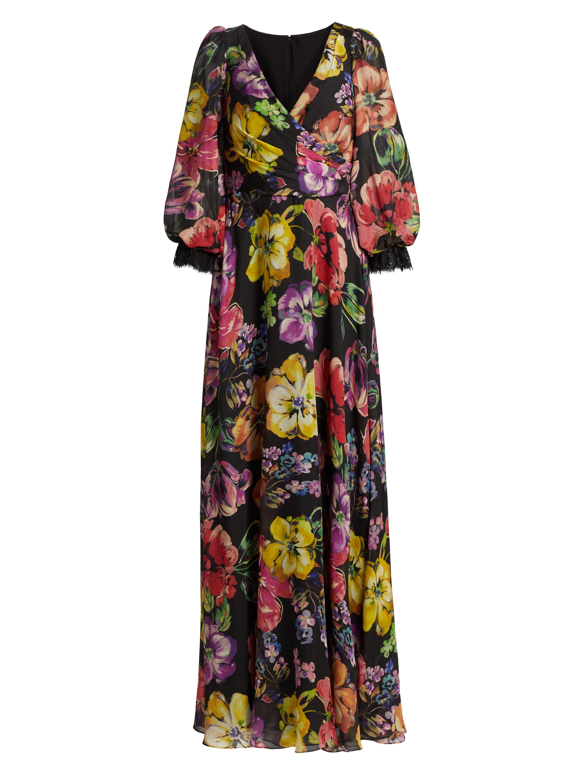 Teri Jon by Rickie Freeman Women's Floral Silk Chiffon Gown - Black Multi