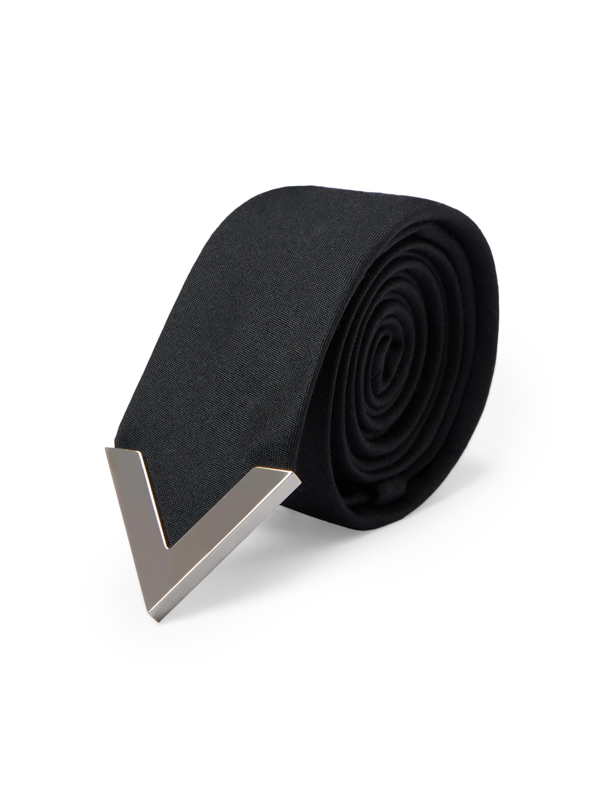 Valentino Garavani Men's Wool and Silk Valentie Tie with Metal V Appliqué - Black Ruthenium