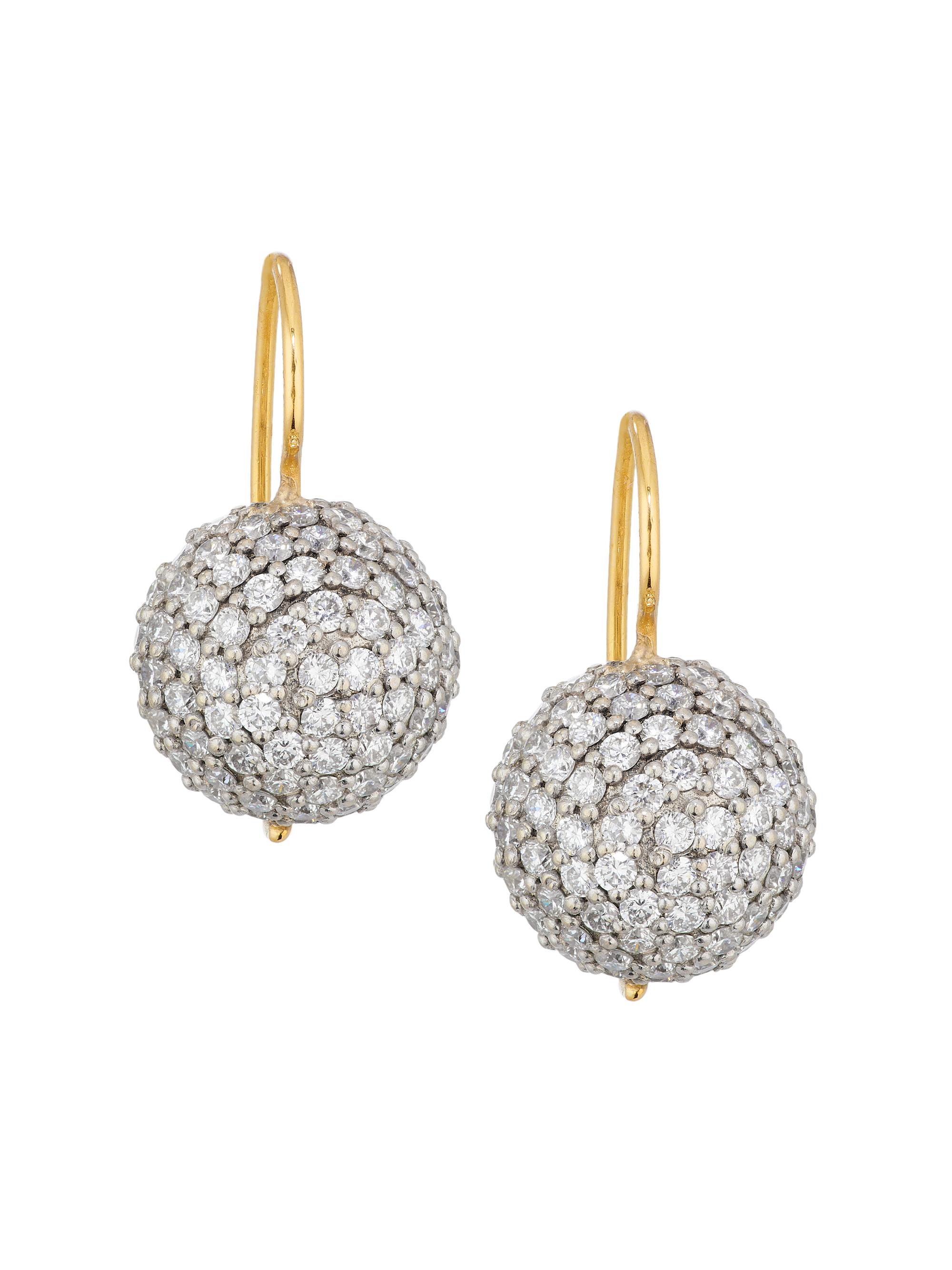 Renee Lewis Women's Two-Tone 18K Gold & 6.50 TCW Diamond Spherical Drop Earrings - Yellow Gold