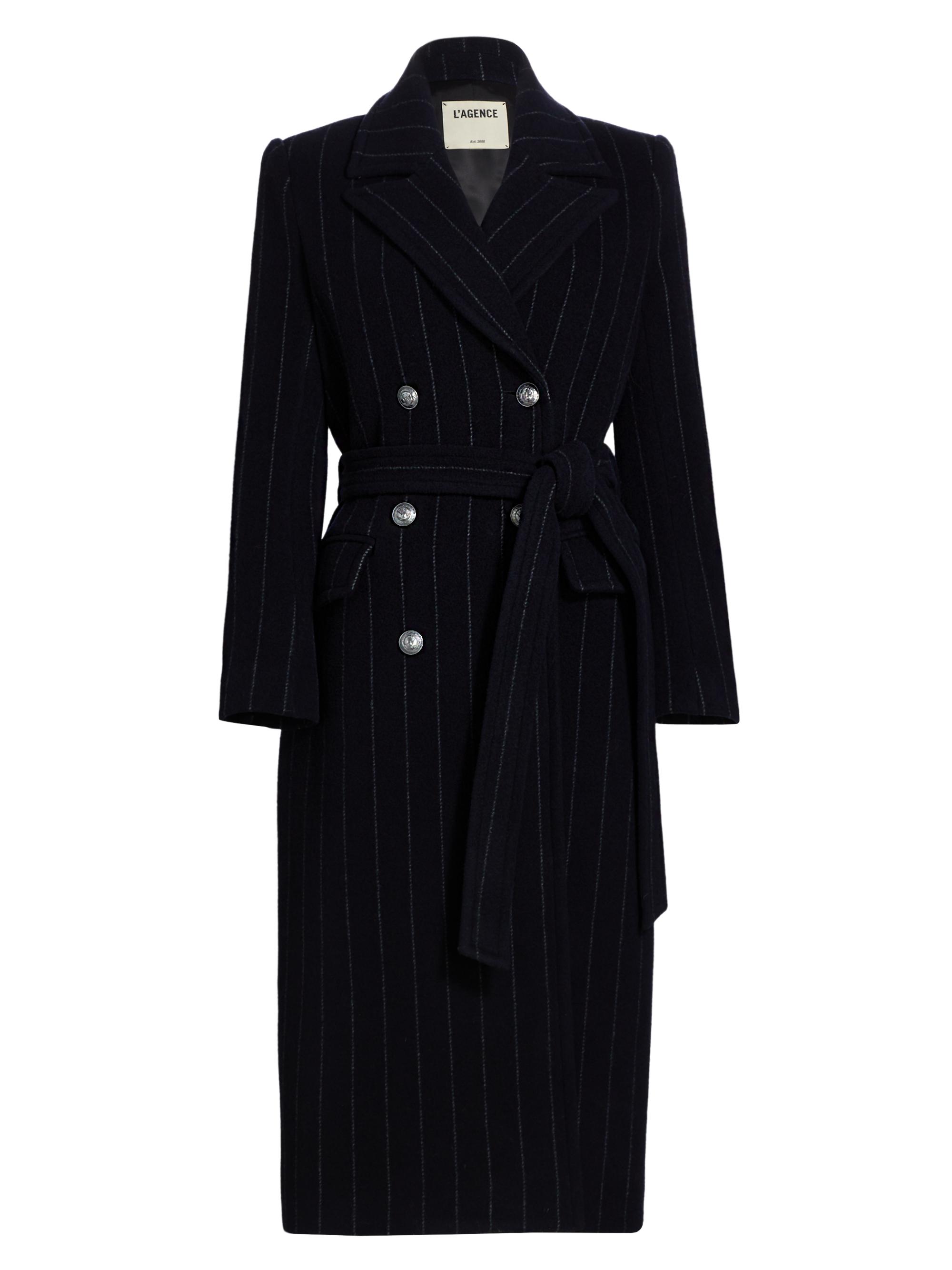 L'AGENCE Olina Pinstripe Wool-Blend Belted Coat | Saks Fifth Avenue