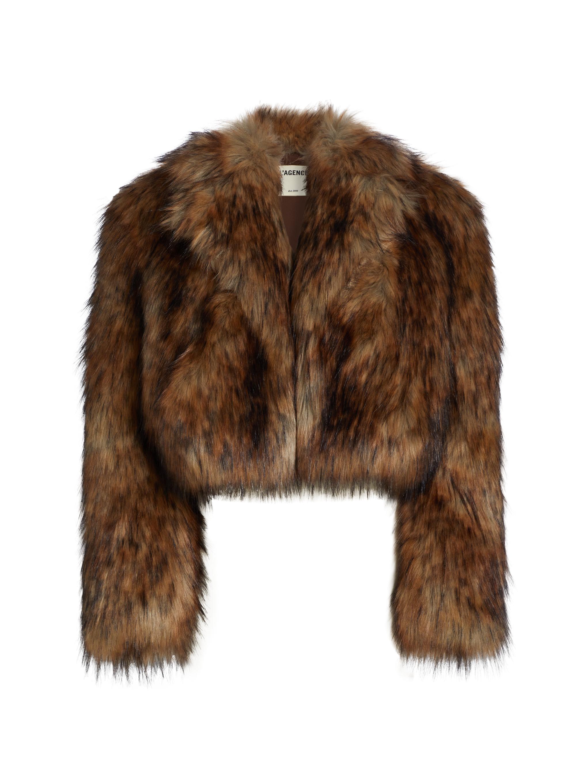 L'AGENCE Women's Aura Faux-Fur Cropped Jacket - Tan Black Faux Fur