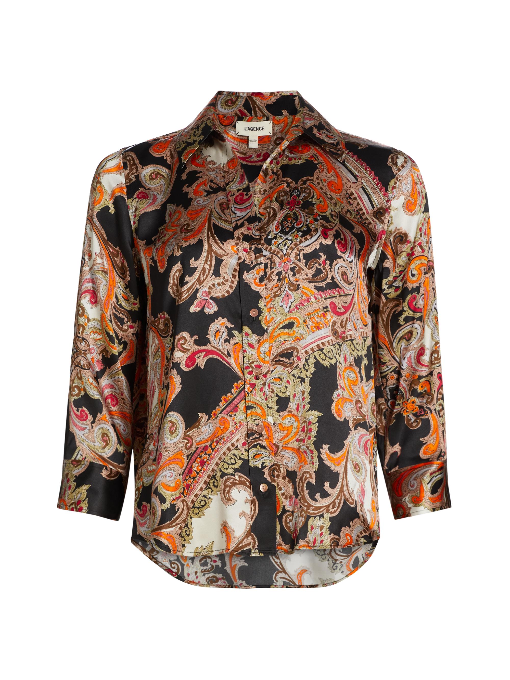 L'AGENCE Women's Dani Printed Silk Button-Front Shirt - Tonal Tan Paisley Medallion