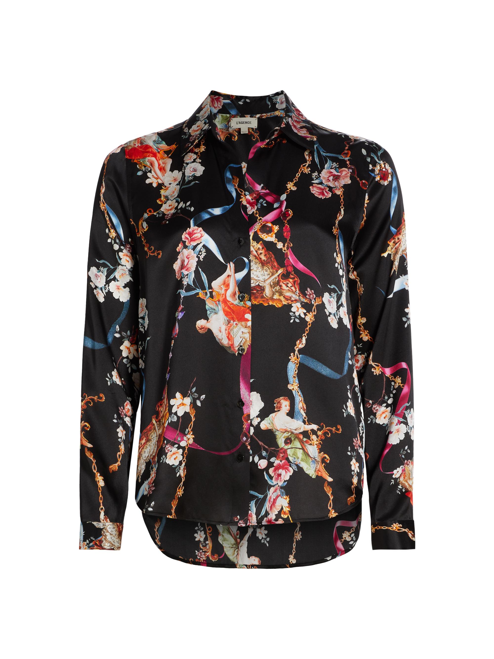 L'AGENCE Women's Tyler Printed Silk Long-Sleeve Blouse - Black Multi Rococo Angel
