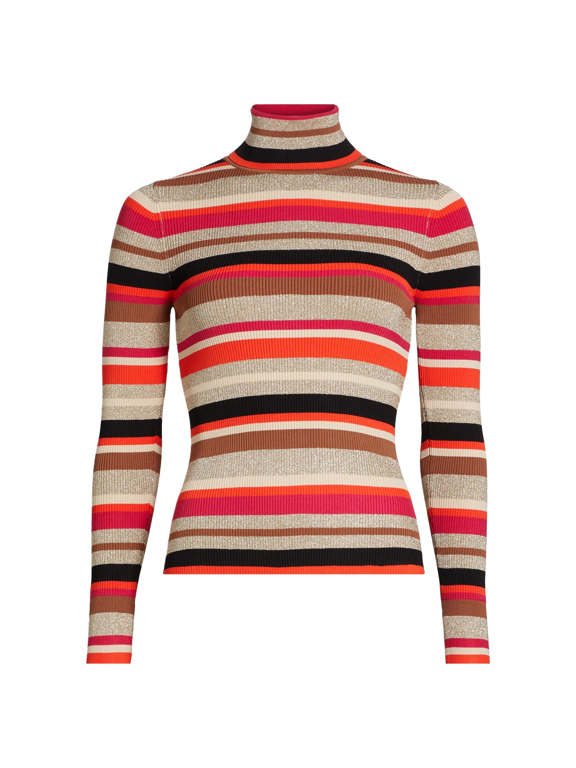L'AGENCE Women's Olene Stripe Turtleneck Sweater - Orange Pink Multi Stripe