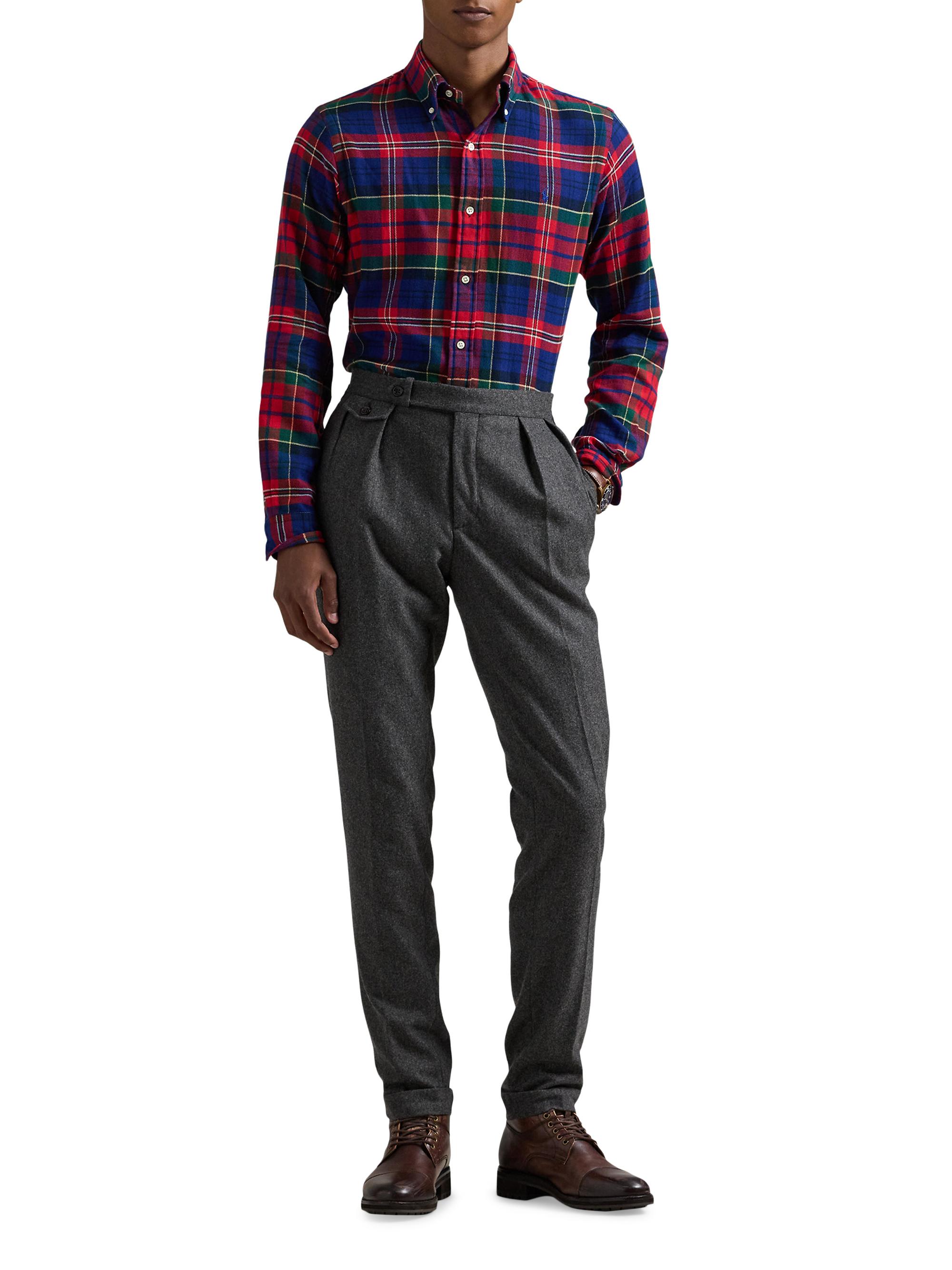 Polo Ralph Lauren Men's Classic-Fit Plaid Brushed Flannel Shirt - Royal Red Multicolor