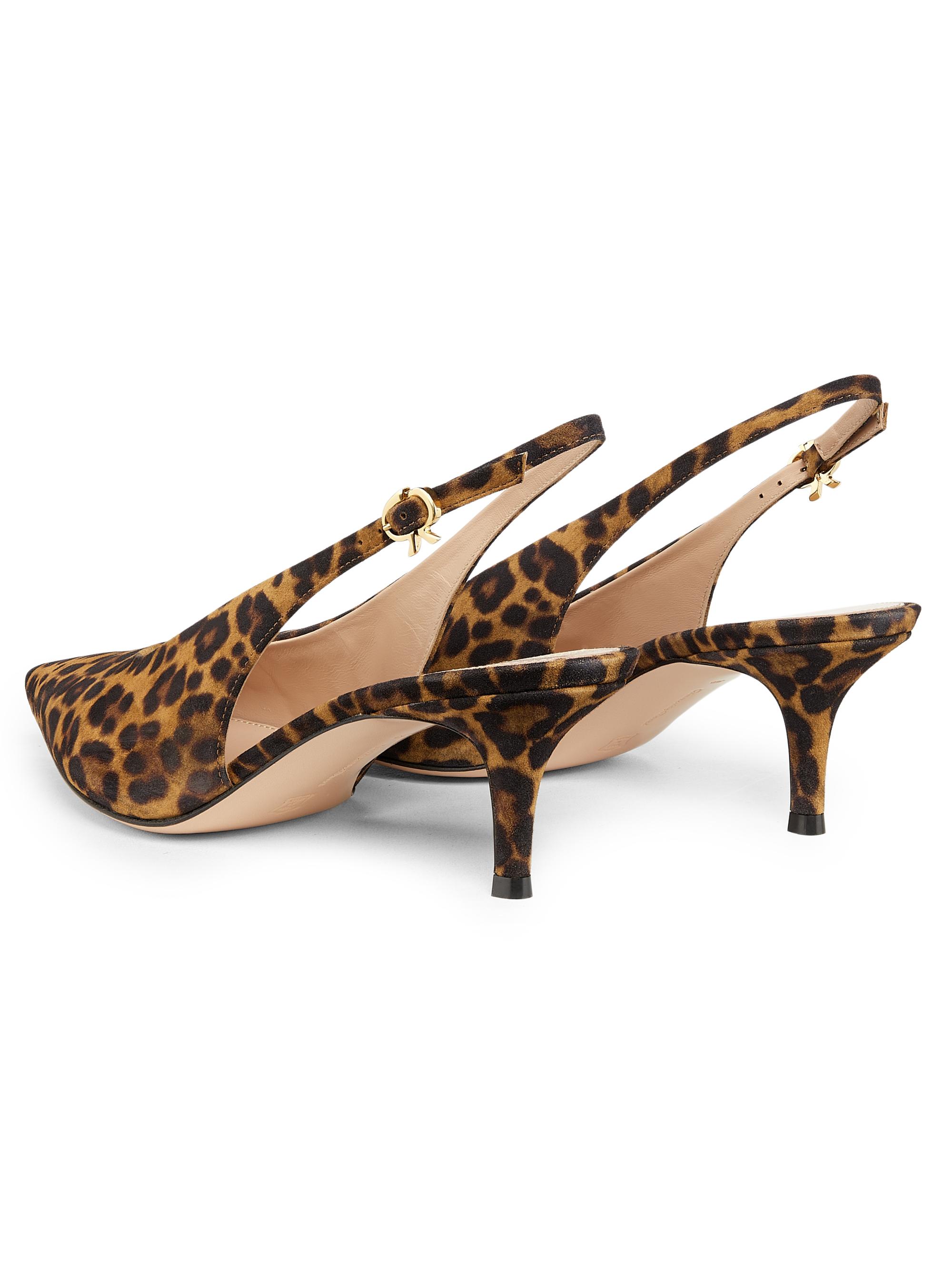 Gianvito Rossi Women's 55MM Leopard Print Suede Slingback Pumps - Almond Leopard Print - side view in Almond leopard print