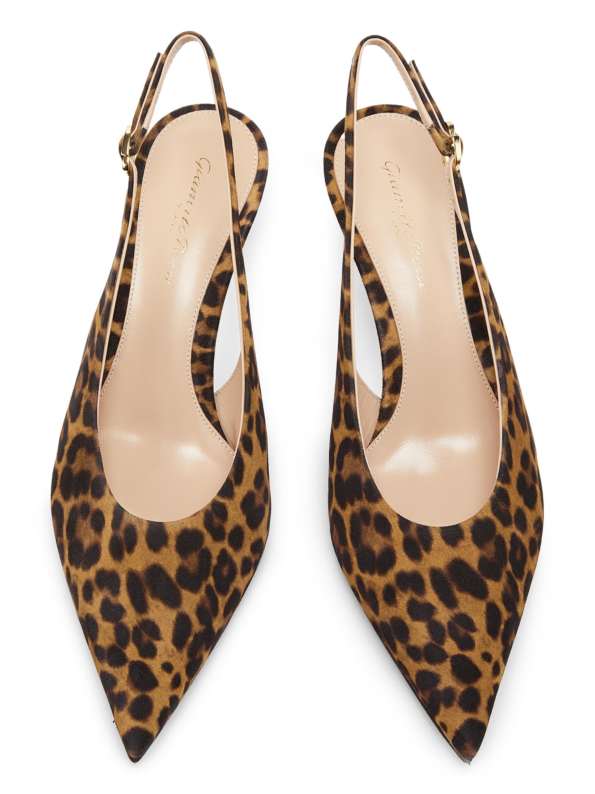 Gianvito Rossi Women's 55MM Leopard Print Suede Slingback Pumps - Almond Leopard Print - detail view in Almond leopard print