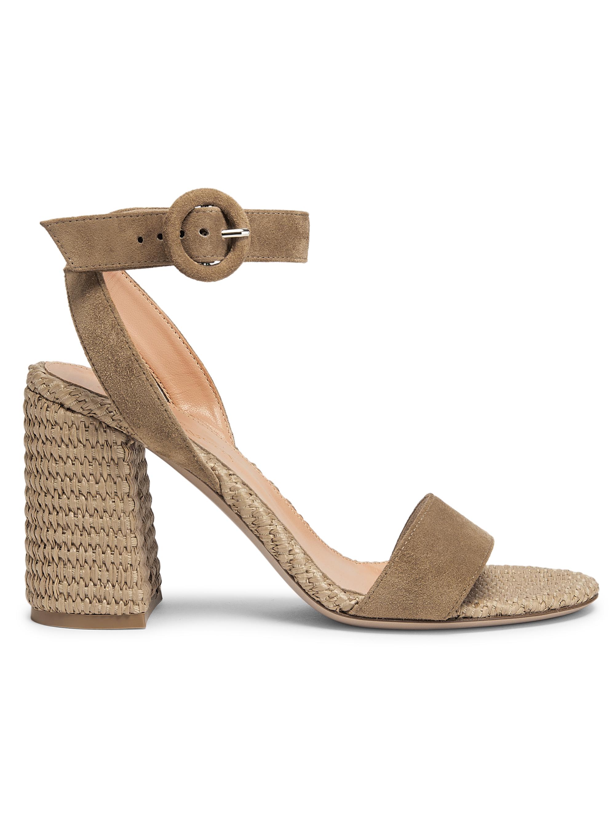 Gianvito Rossi Women's Marbella 85MM Raffia-Trimmed Suede Sandals - Camel Natural