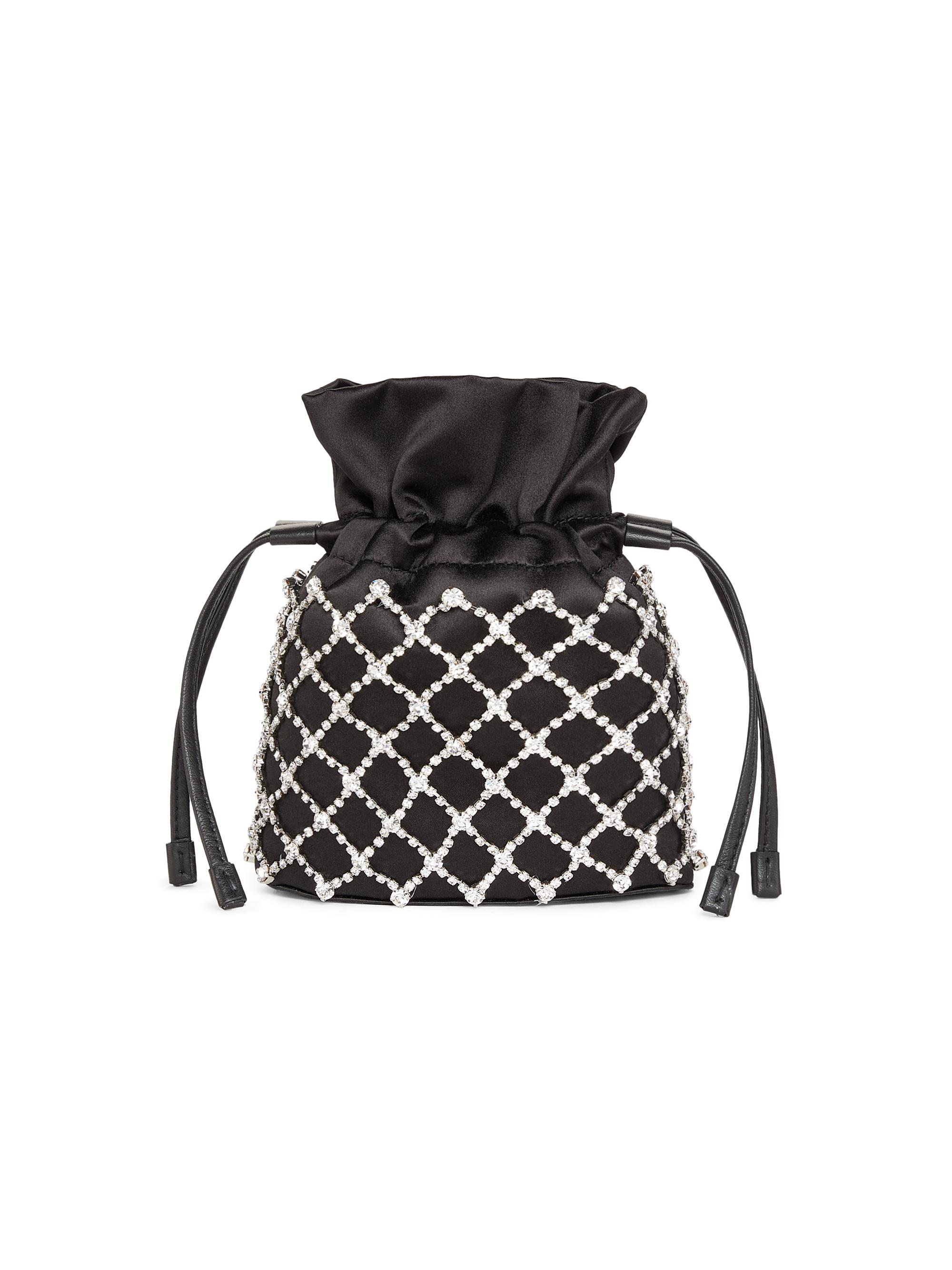 Aquazzura Women's Mini Crystal Lover Satin Drawstring Pouch - Black Crystal
